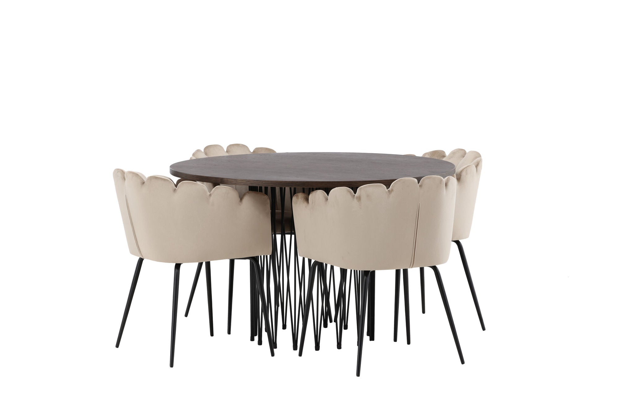 Venture Home Stone round spisebord - Black / Mocca Veneer +Limhamn stol - Black / Beige Velvet _4