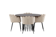 Venture Home Stone round spisebord - Black / Mocca Veneer +Limhamn stol - Black / Beige Velvet _4
