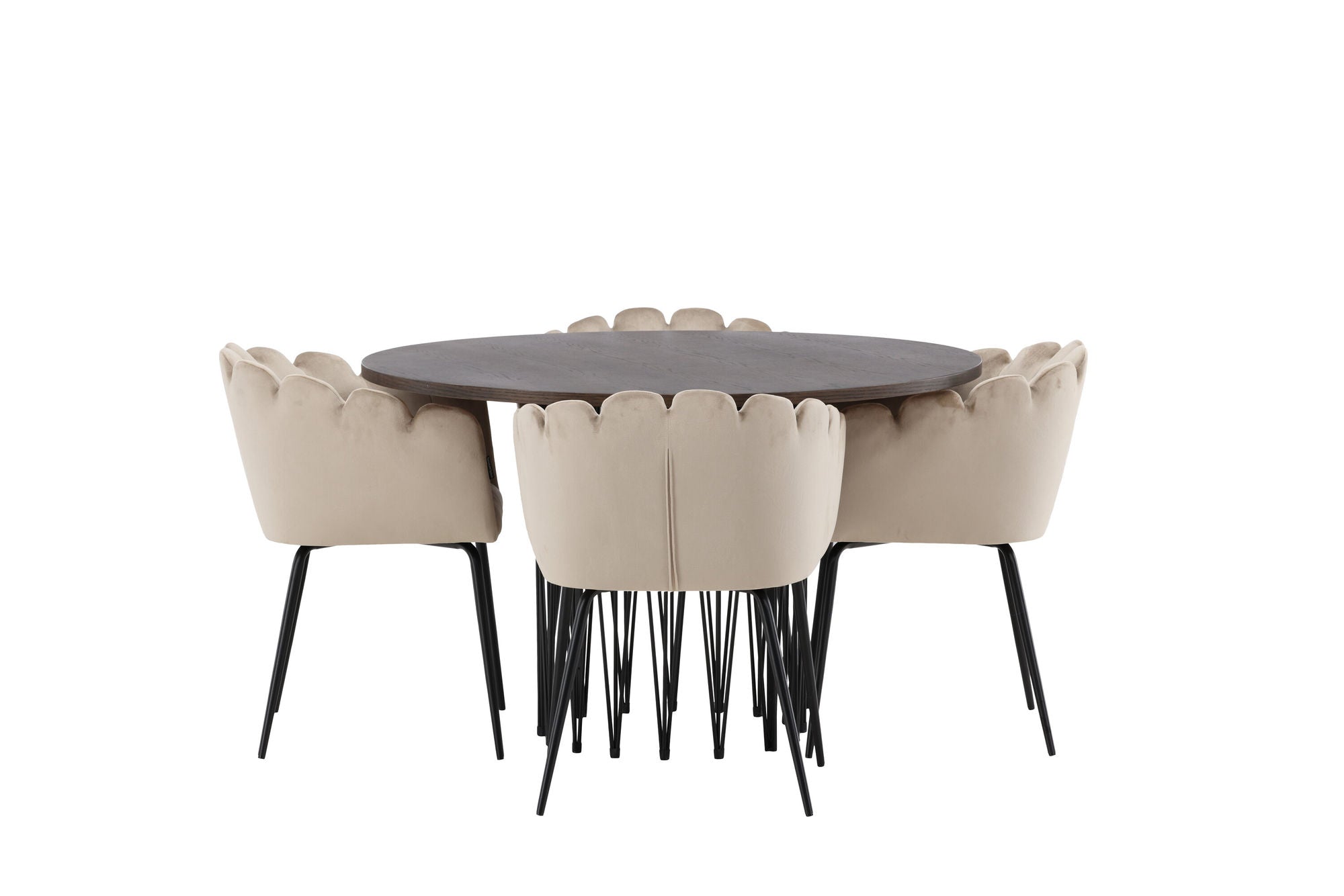 Venture Home Stone round spisebord - Black / Mocca Veneer +Limhamn stol - Black / Beige Velvet _4
