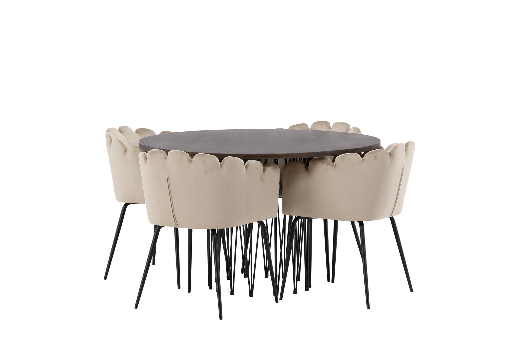 Venture Home Stone round spisebord - Black / Mocca Veneer +Limhamn stol - Black / Beige Velvet _4