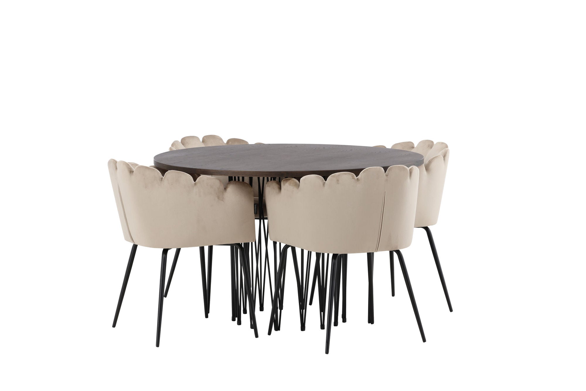 Venture Home Stone round spisebord - Black / Mocca Veneer +Limhamn stol - Black / Beige Velvet _4