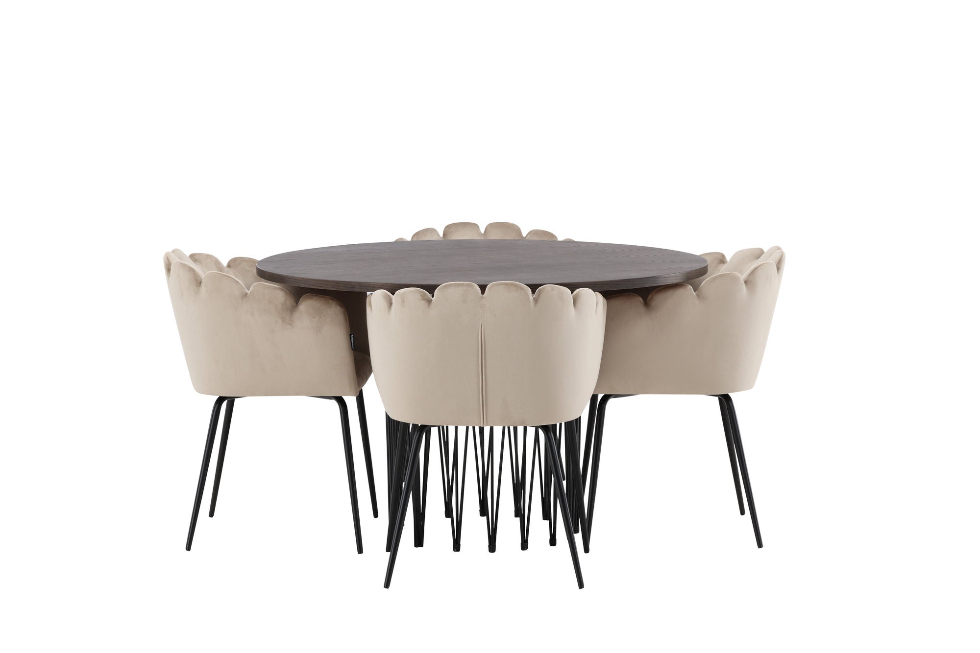 Venture Home Stone round spisebord - Black / Mocca Veneer +Limhamn stol - Black / Beige Velvet _4
