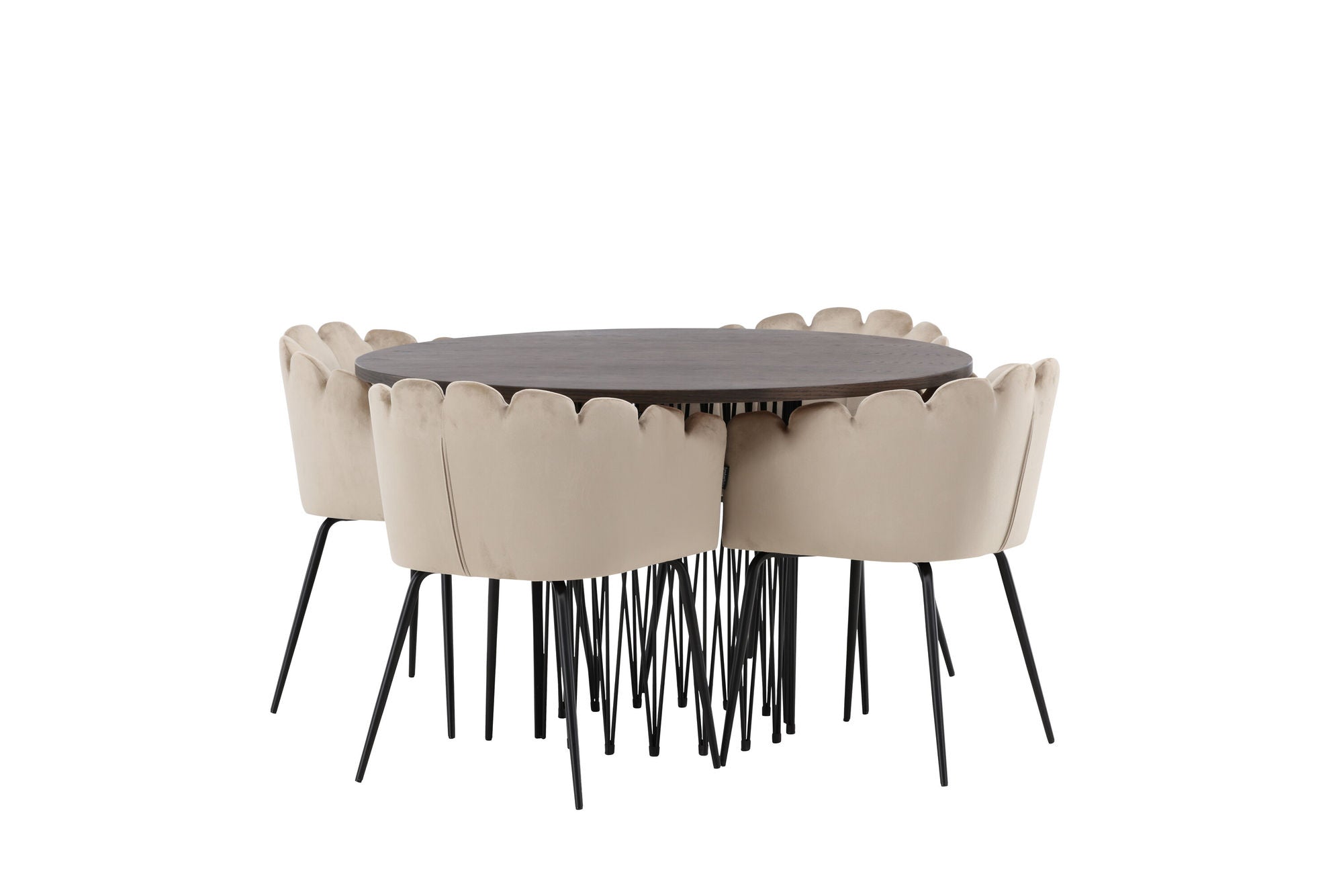 Venture Home Stone round spisebord - Black / Mocca Veneer +Limhamn stol - Black / Beige Velvet _4