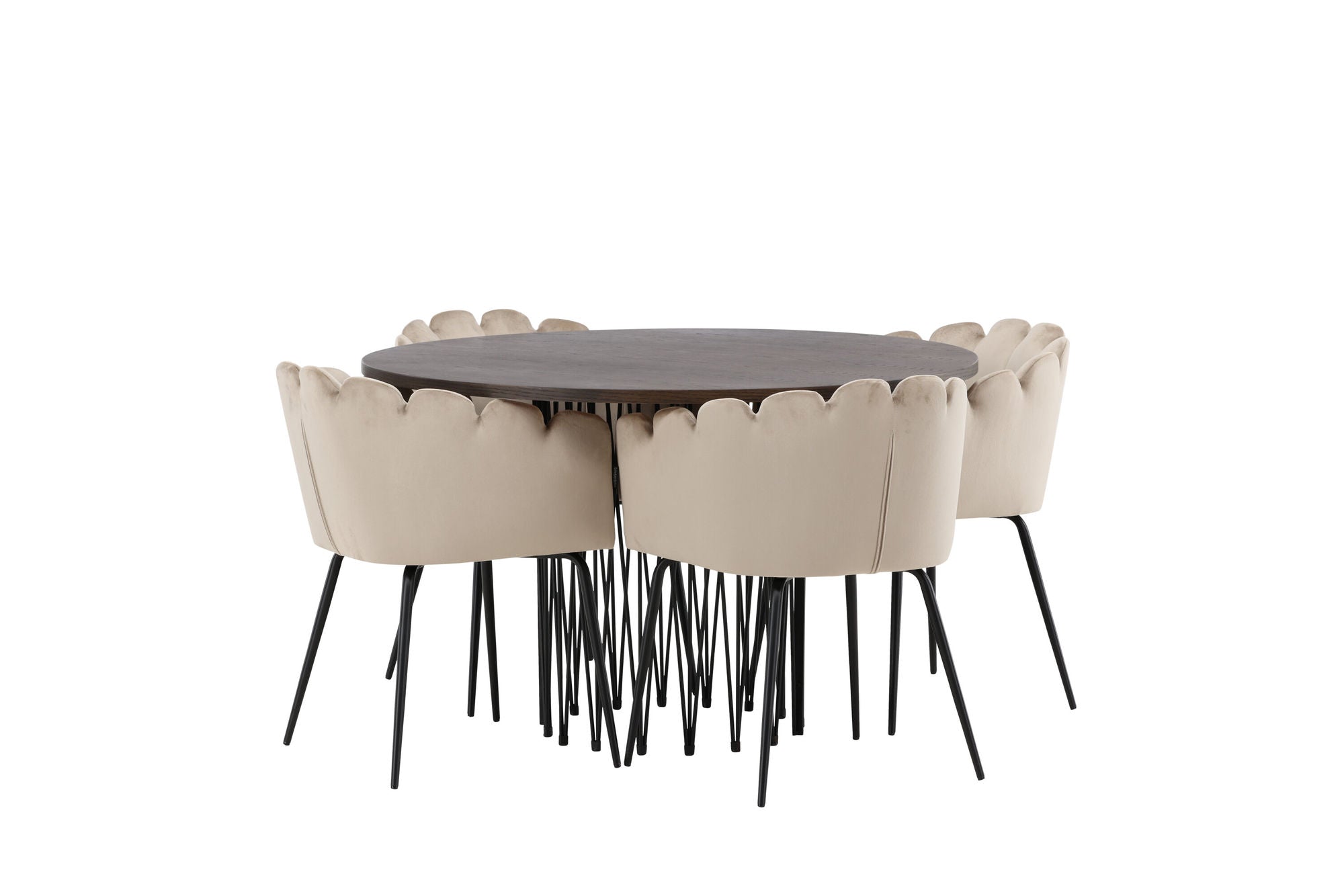 Venture Home Stone round spisebord - Black / Mocca Veneer +Limhamn stol - Black / Beige Velvet _4