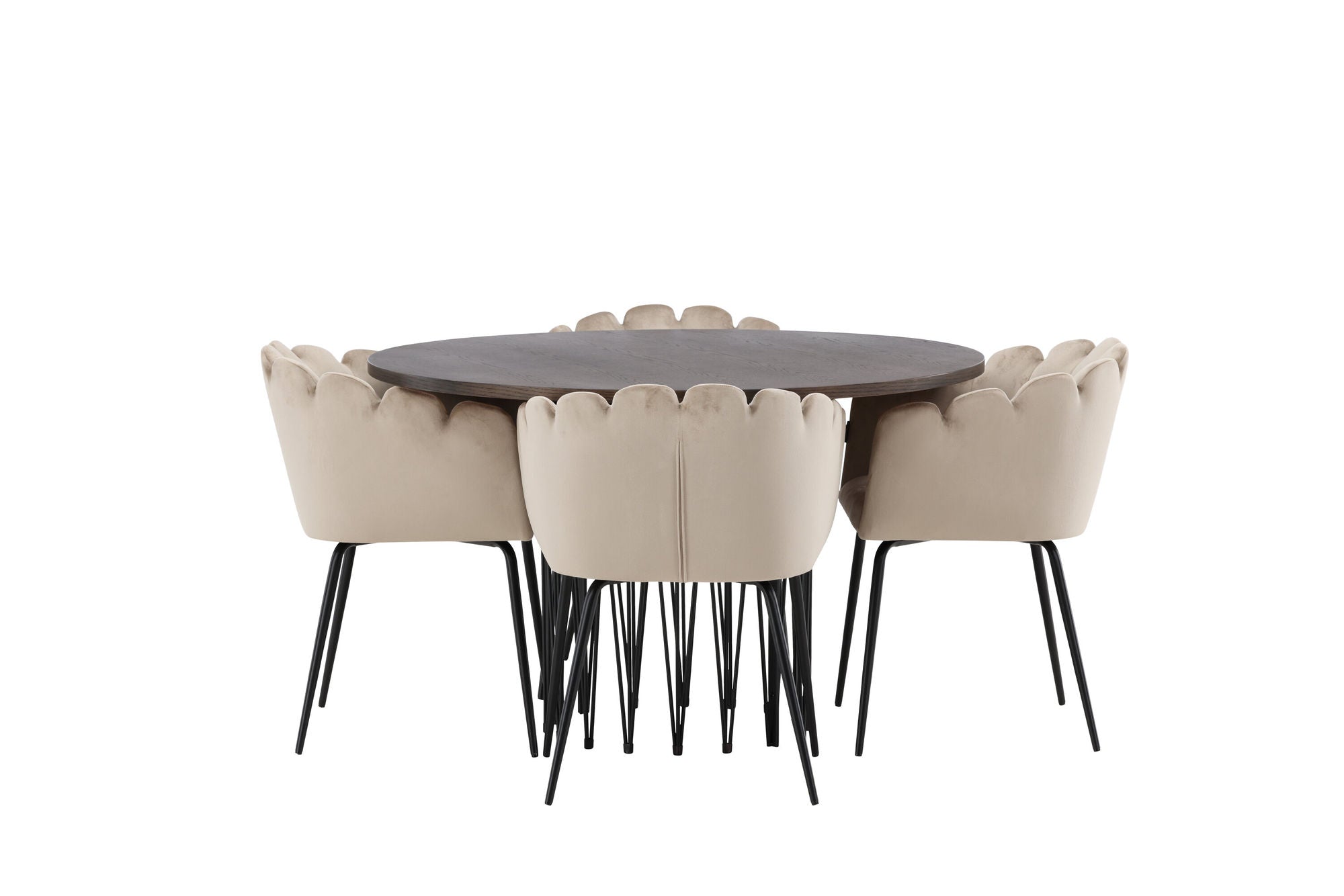 Venture Home Stone round spisebord - Black / Mocca Veneer +Limhamn stol - Black / Beige Velvet _4