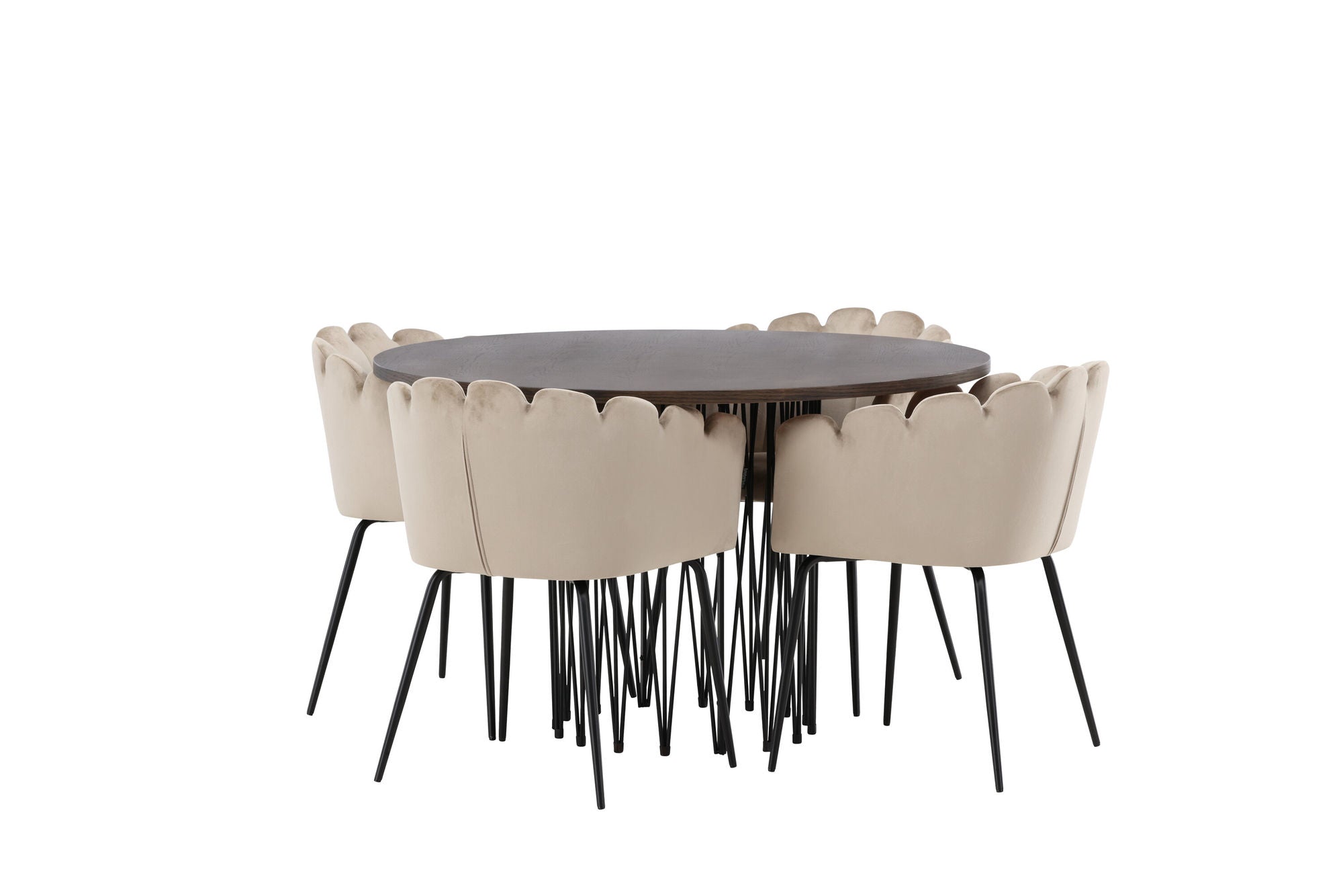 Venture Home Stone round spisebord - Black / Mocca Veneer +Limhamn stol - Black / Beige Velvet _4
