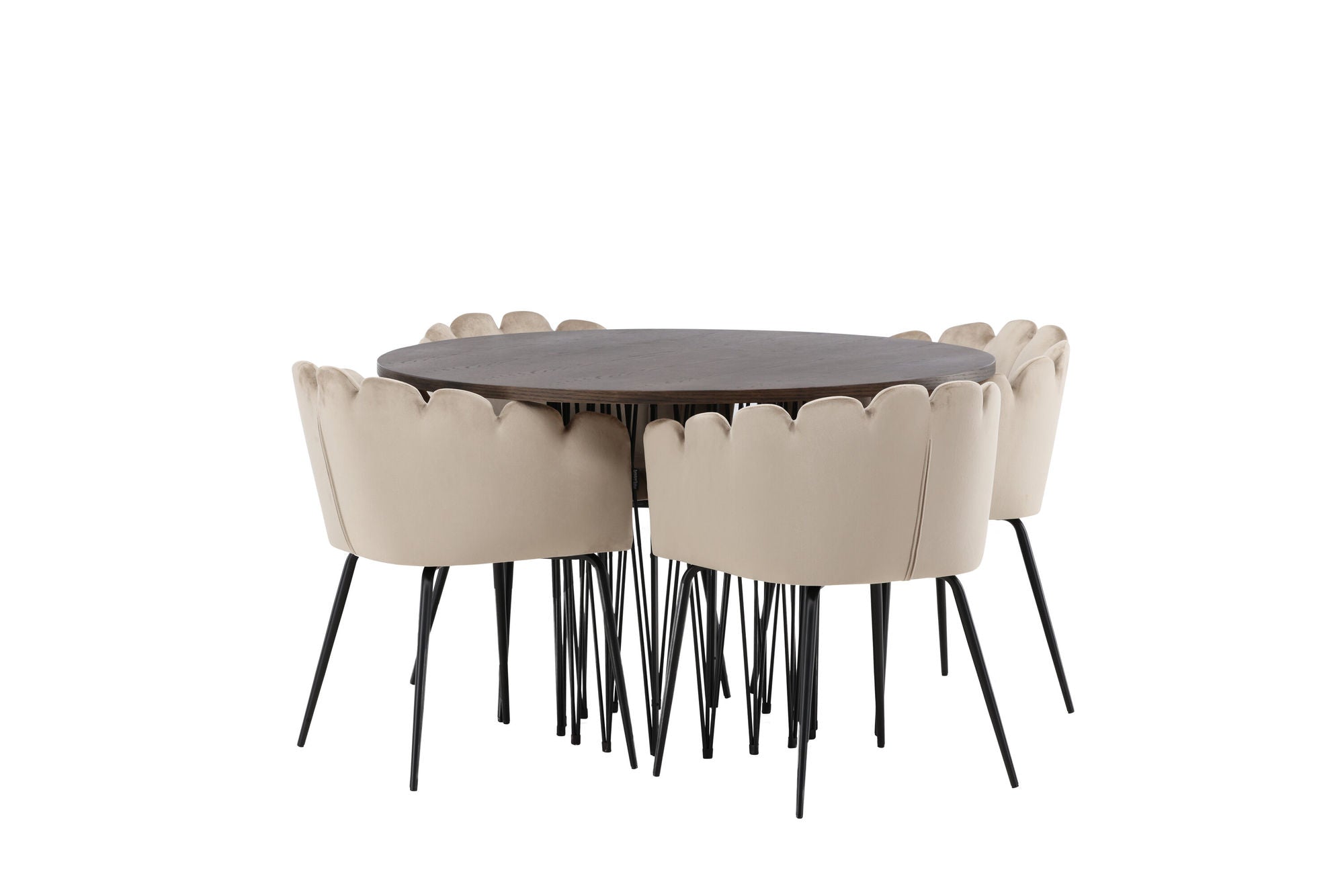 Venture Home Stone round spisebord - Black / Mocca Veneer +Limhamn stol - Black / Beige Velvet _4