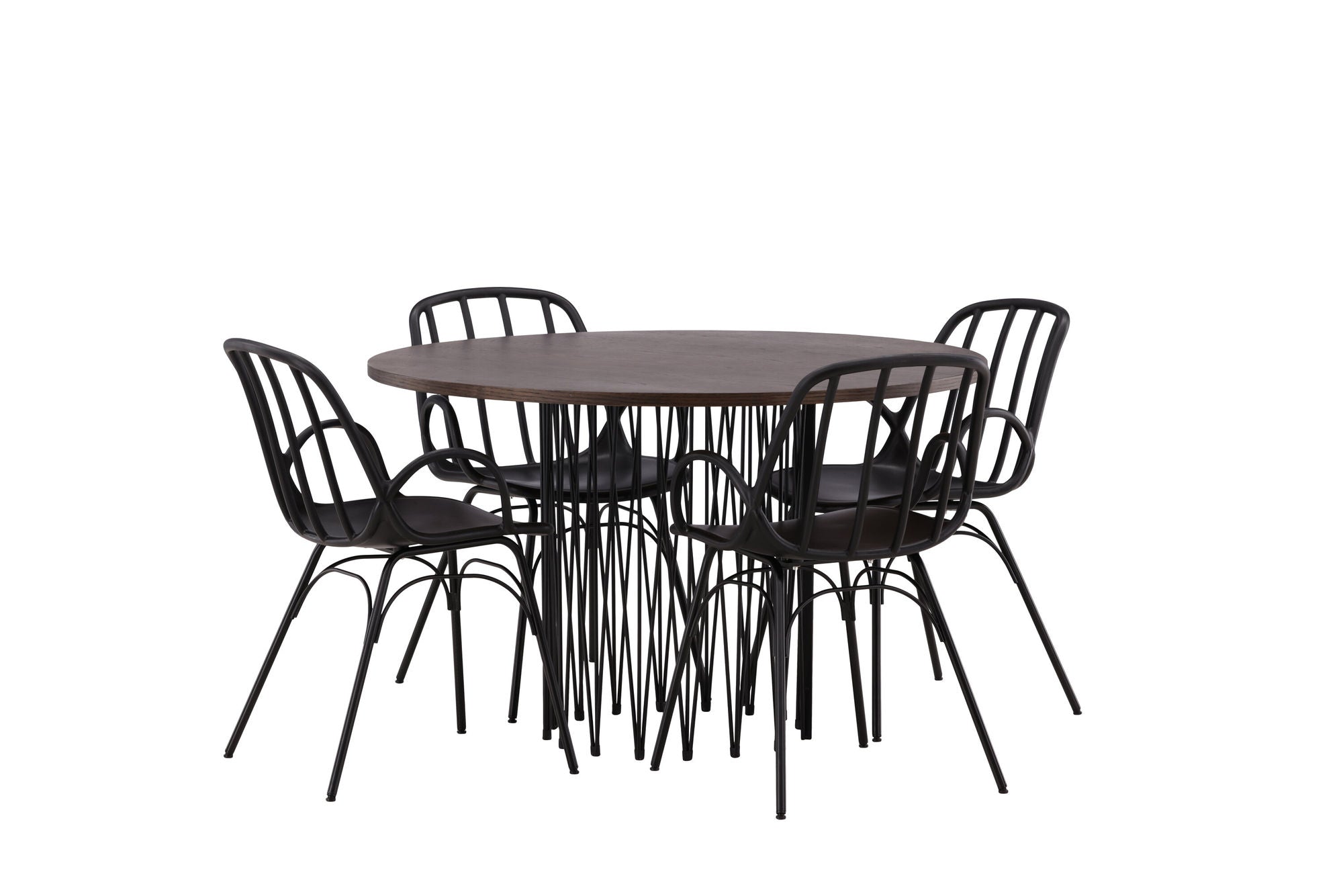 Venture Home Stone round spisebord - Black / Mocca Veneer +Dyrön Spisebordsstol - Black Polypropylene _4