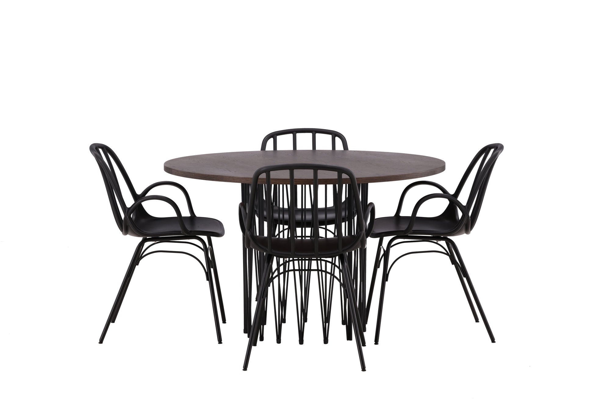 Venture Home Stone round spisebord - Black / Mocca Veneer +Dyrön Spisebordsstol - Black Polypropylene _4