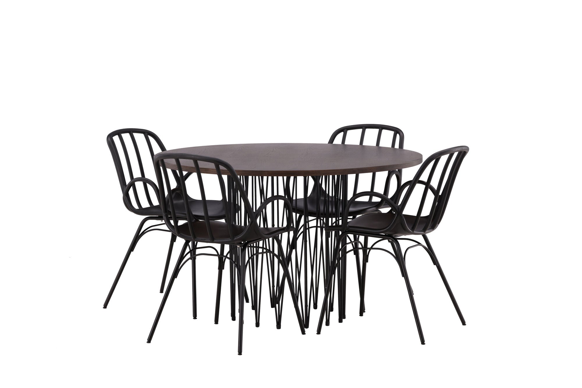 Venture Home Stone round spisebord - Black / Mocca Veneer +Dyrön Spisebordsstol - Black Polypropylene _4