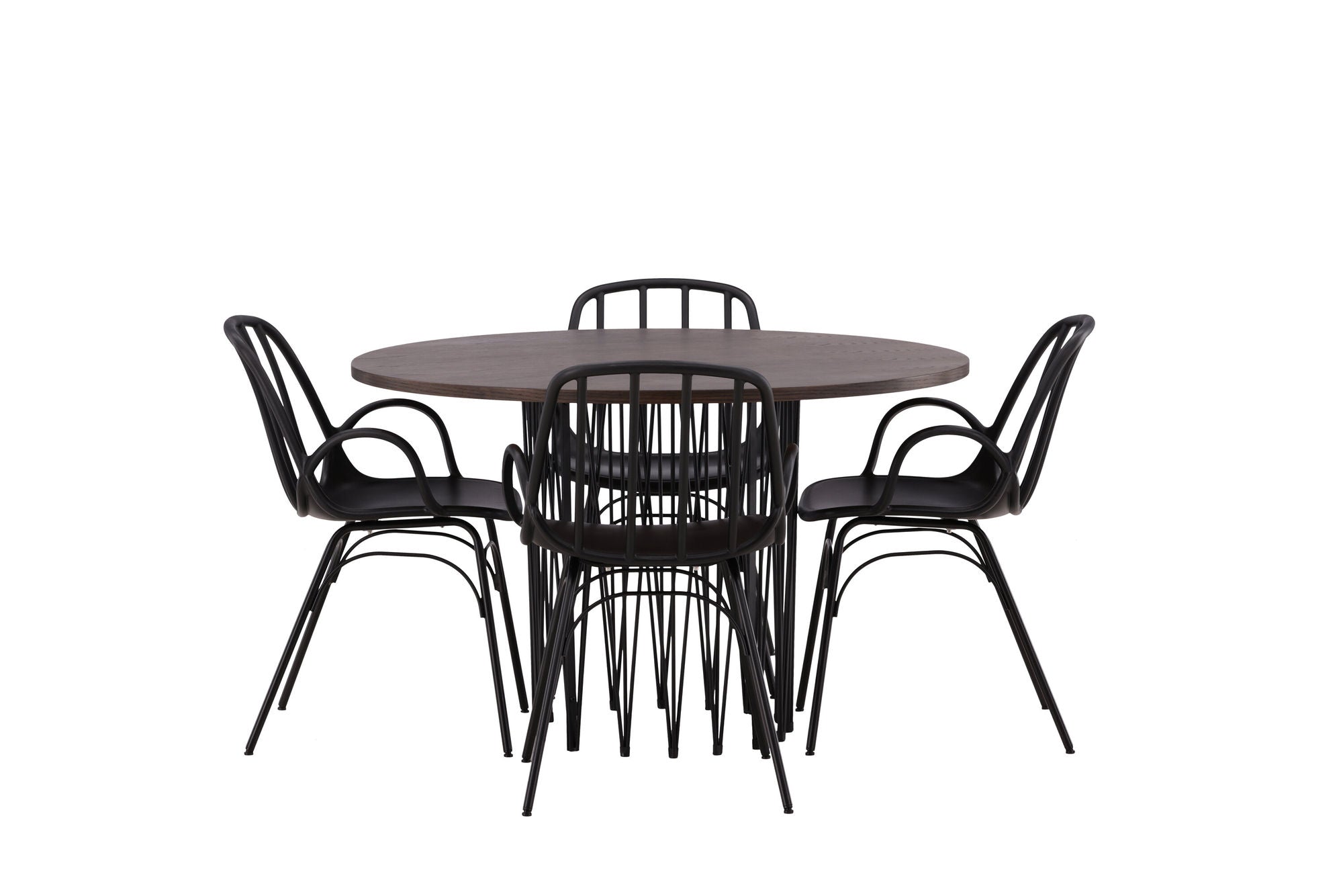 Venture Home Stone round spisebord - Black / Mocca Veneer +Dyrön Spisebordsstol - Black Polypropylene _4
