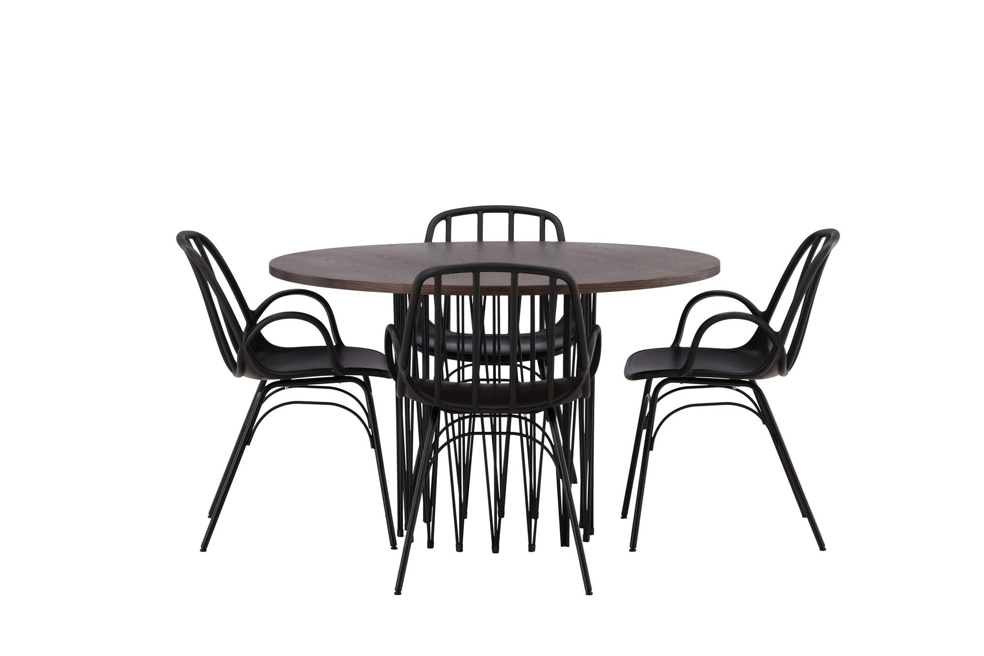 Venture Home Stone round spisebord - Black / Mocca Veneer +Dyrön Spisebordsstol - Black Polypropylene _4