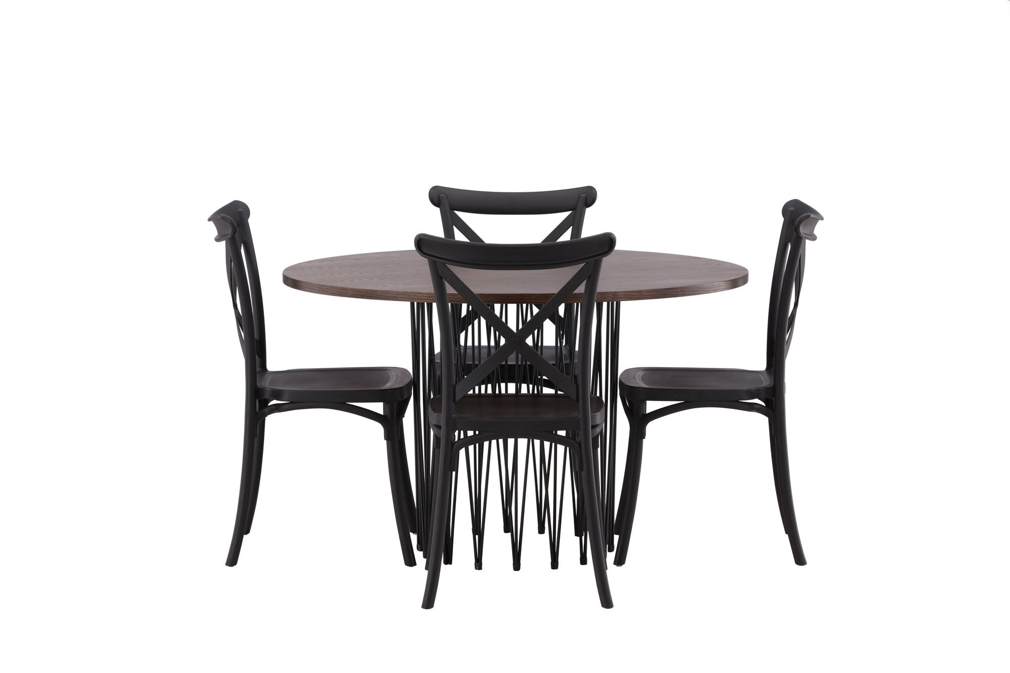 Venture Home Stone round spisebord - Black / Mocca Veneer +Crosett Spisebordsstol - Matte Black / Matte Black Plastic _4