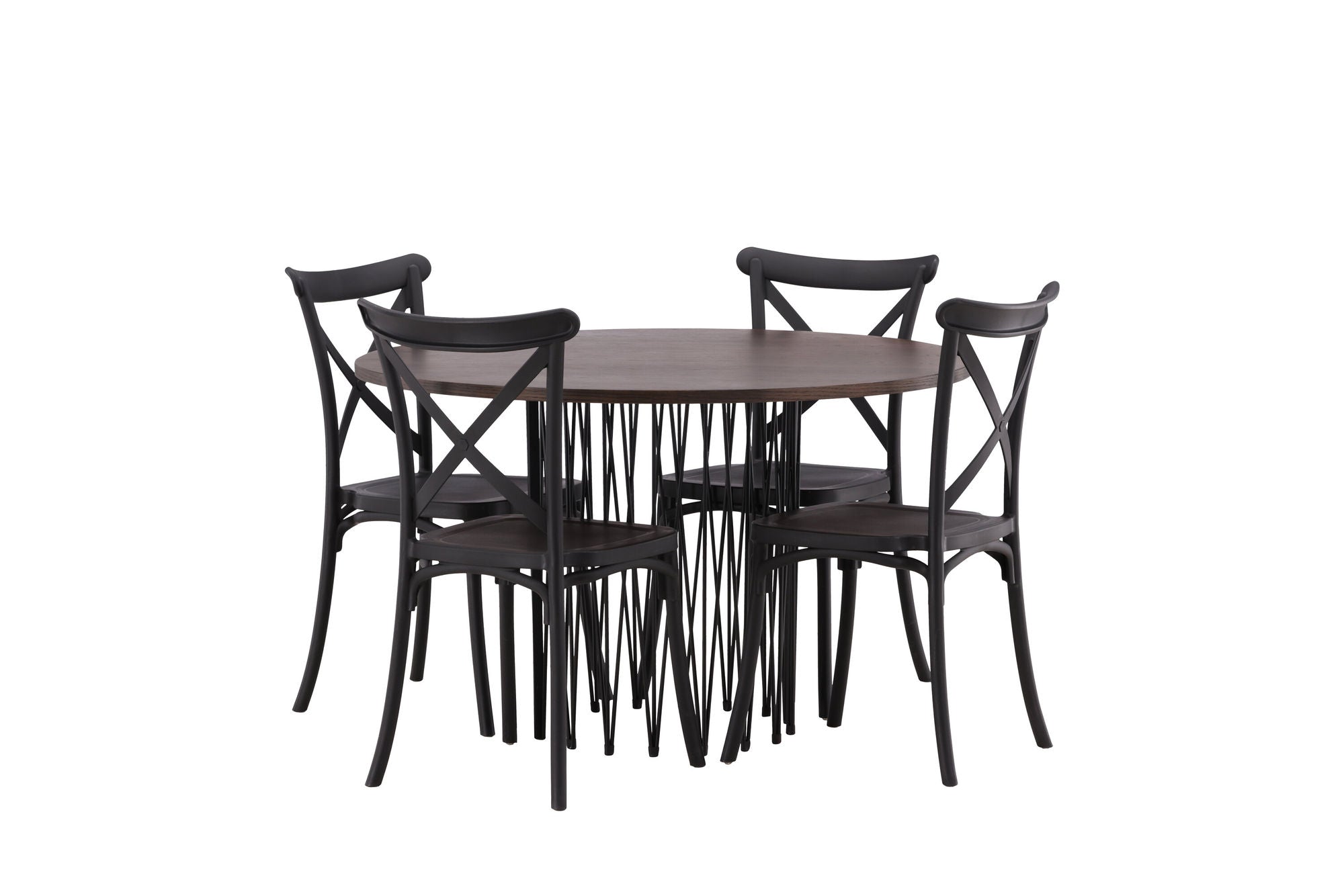 Venture Home Stone round spisebord - Black / Mocca Veneer +Crosett Spisebordsstol - Matte Black / Matte Black Plastic _4