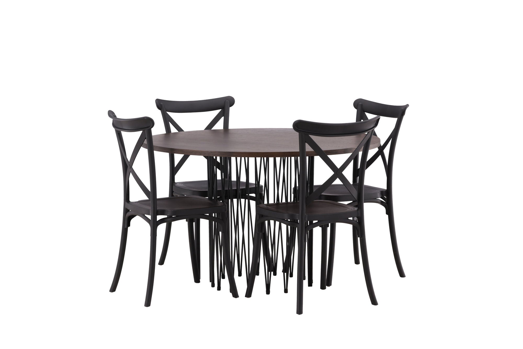 Venture Home Stone round spisebord - Black / Mocca Veneer +Crosett Spisebordsstol - Matte Black / Matte Black Plastic _4