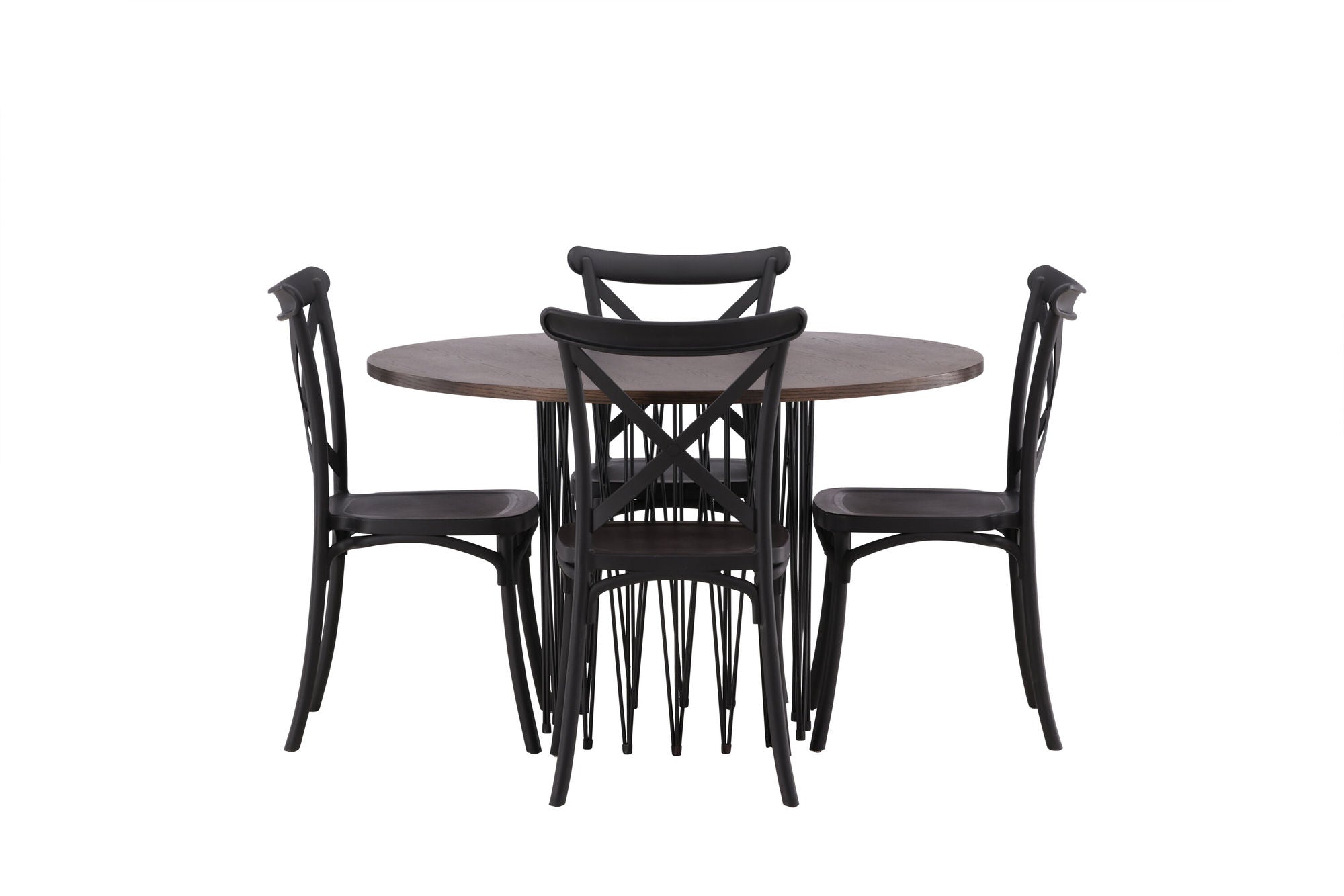 Venture Home Stone round spisebord - Black / Mocca Veneer +Crosett Spisebordsstol - Matte Black / Matte Black Plastic _4