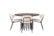 Venture Home Stone round spisebord - Black / Mocca Veneer +Chico Spisebordsstol - Black / White Boucle _4