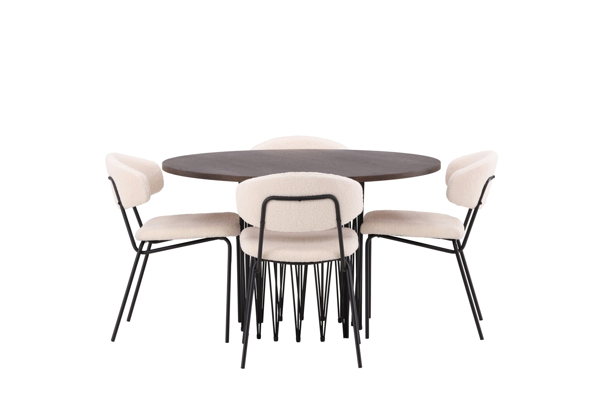 Venture Home Stone round spisebord - Black / Mocca Veneer +Chico Spisebordsstol - Black / White Boucle _4