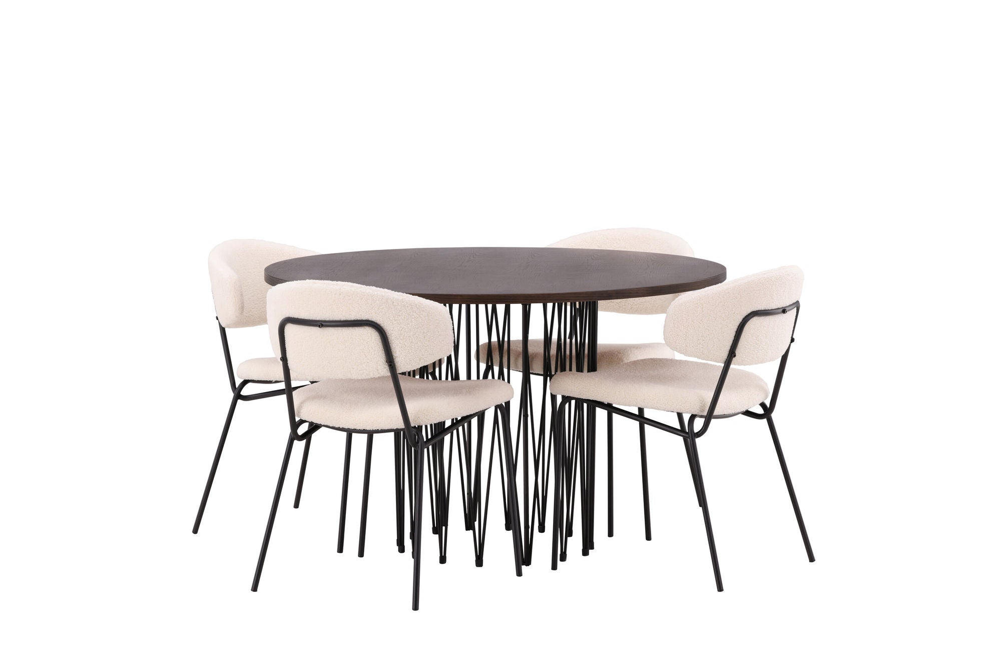 Venture Home Stone round spisebord - Black / Mocca Veneer +Chico Spisebordsstol - Black / White Boucle _4