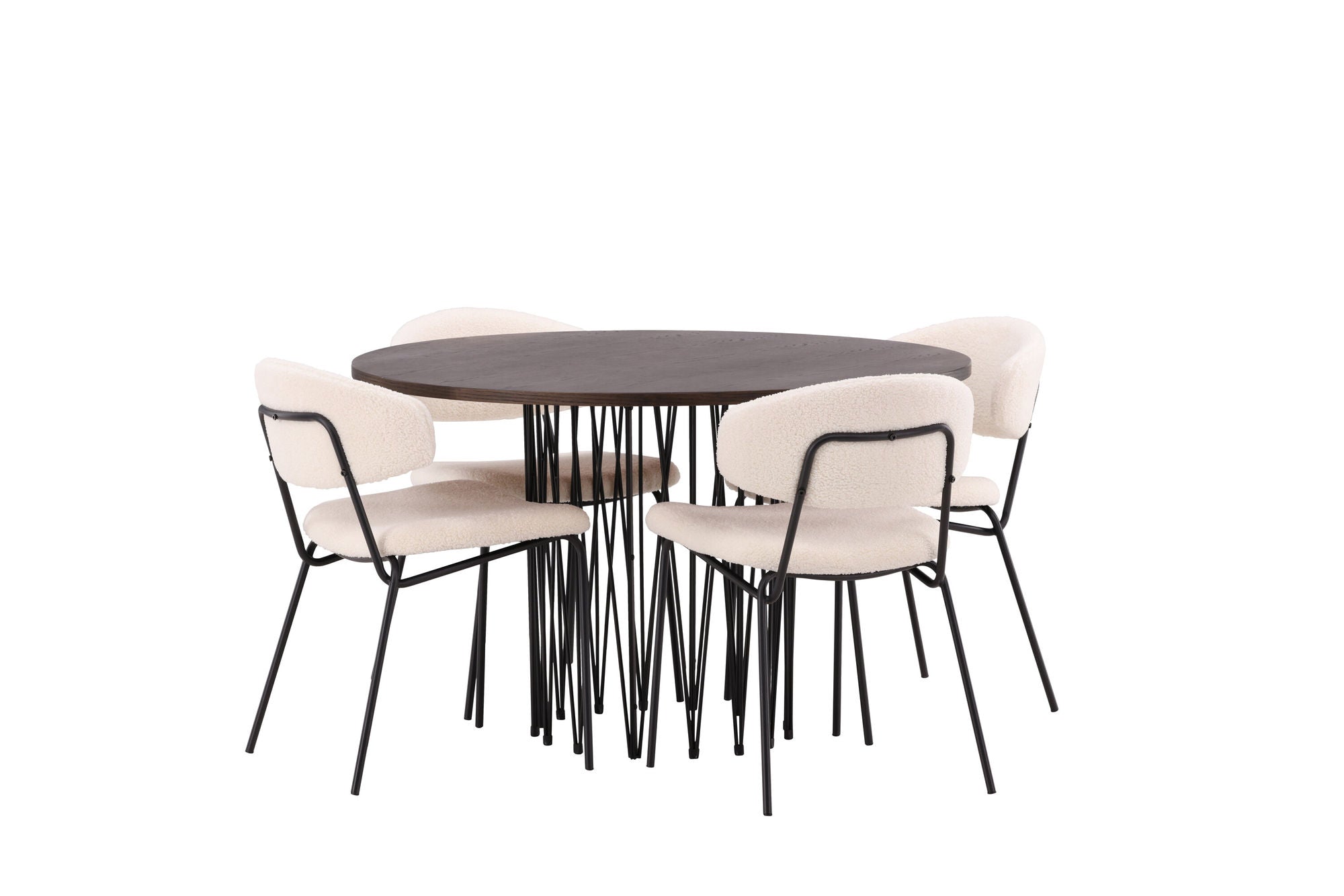 Venture Home Stone round spisebord - Black / Mocca Veneer +Chico Spisebordsstol - Black / White Boucle _4
