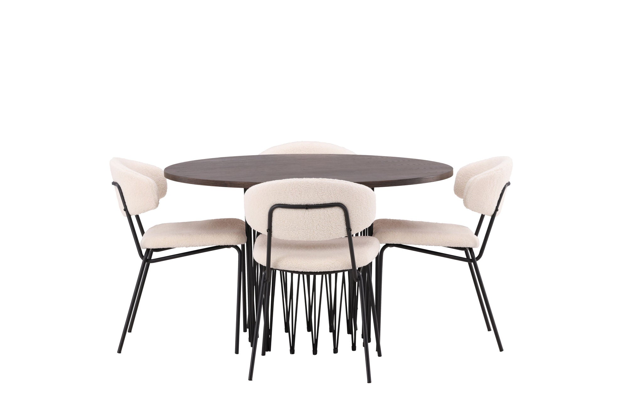 Venture Home Stone round spisebord - Black / Mocca Veneer +Chico Spisebordsstol - Black / White Boucle _4