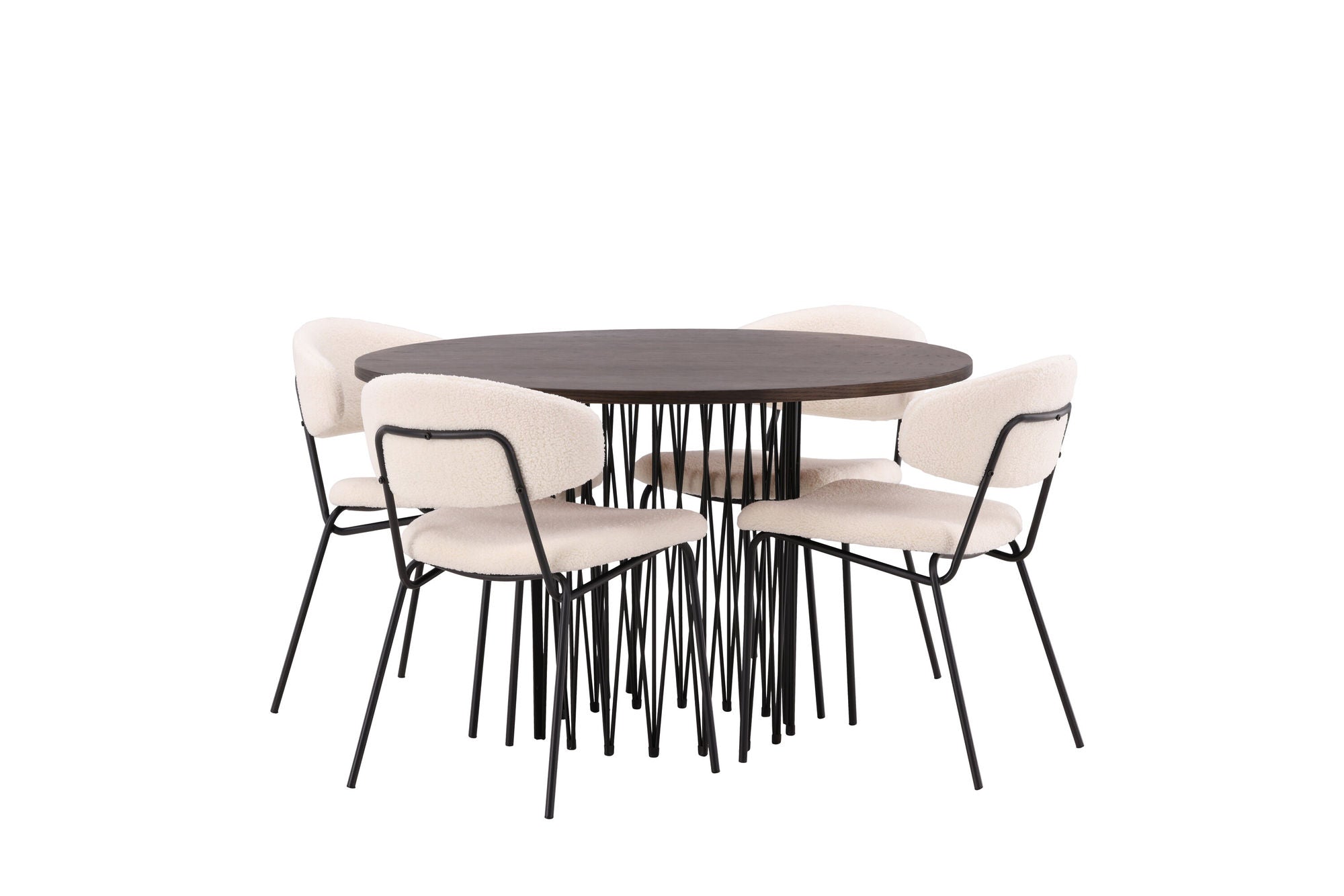Venture Home Stone round spisebord - Black / Mocca Veneer +Chico Spisebordsstol - Black / White Boucle _4