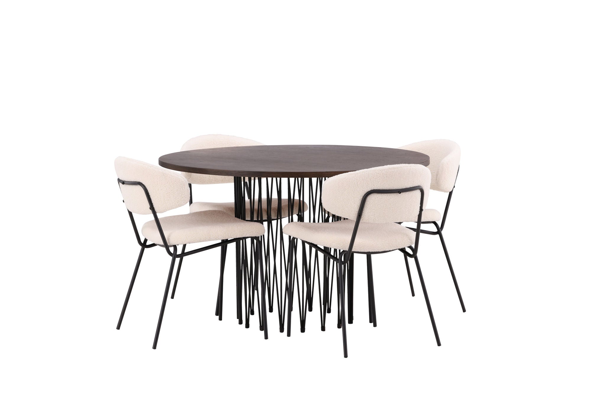 Venture Home Stone round spisebord - Black / Mocca Veneer +Chico Spisebordsstol - Black / White Boucle _4