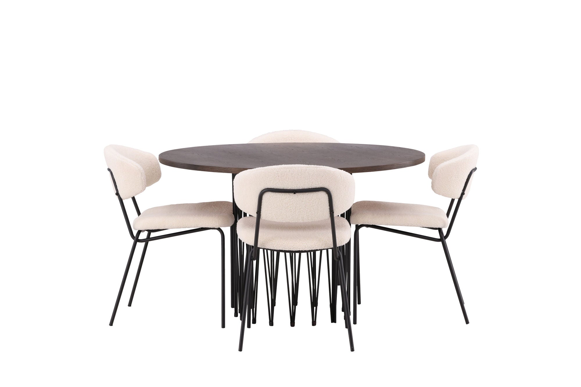 Venture Home Stone round spisebord - Black / Mocca Veneer +Chico Spisebordsstol - Black / White Boucle _4