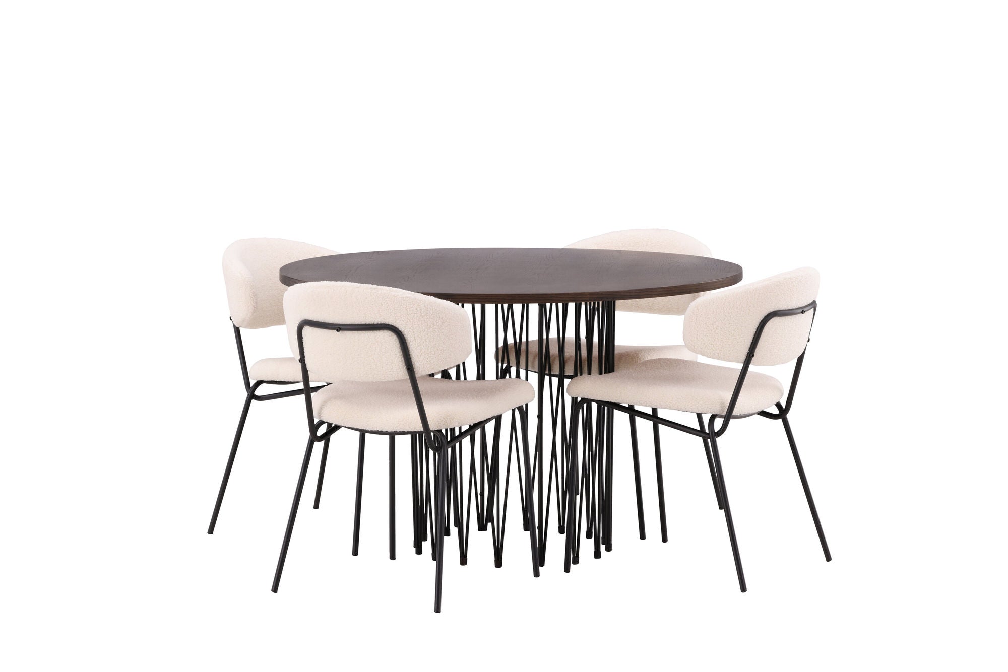 Venture Home Stone round spisebord - Black / Mocca Veneer +Chico Spisebordsstol - Black / White Boucle _4