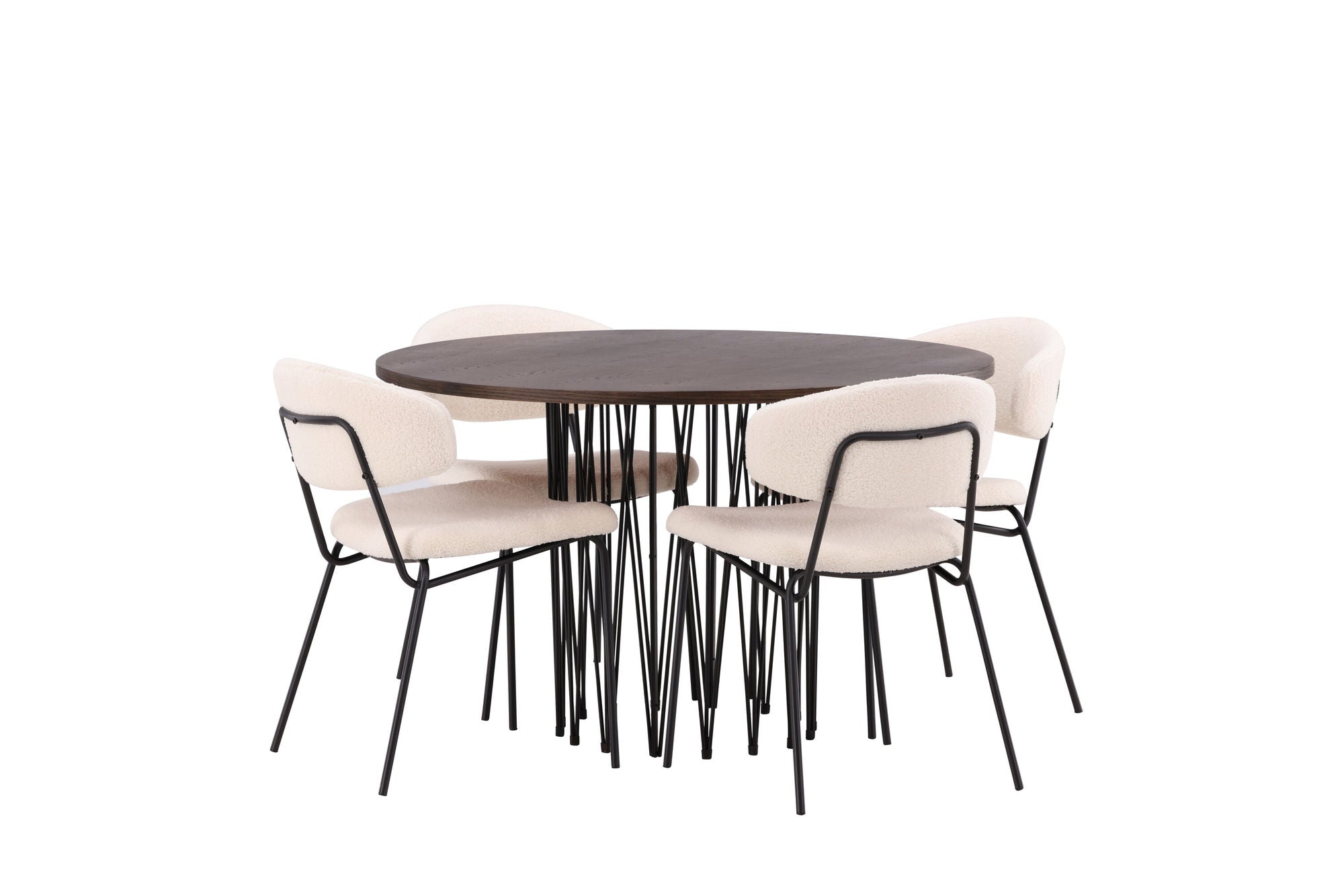 Venture Home Stone round spisebord - Black / Mocca Veneer +Chico Spisebordsstol - Black / White Boucle _4