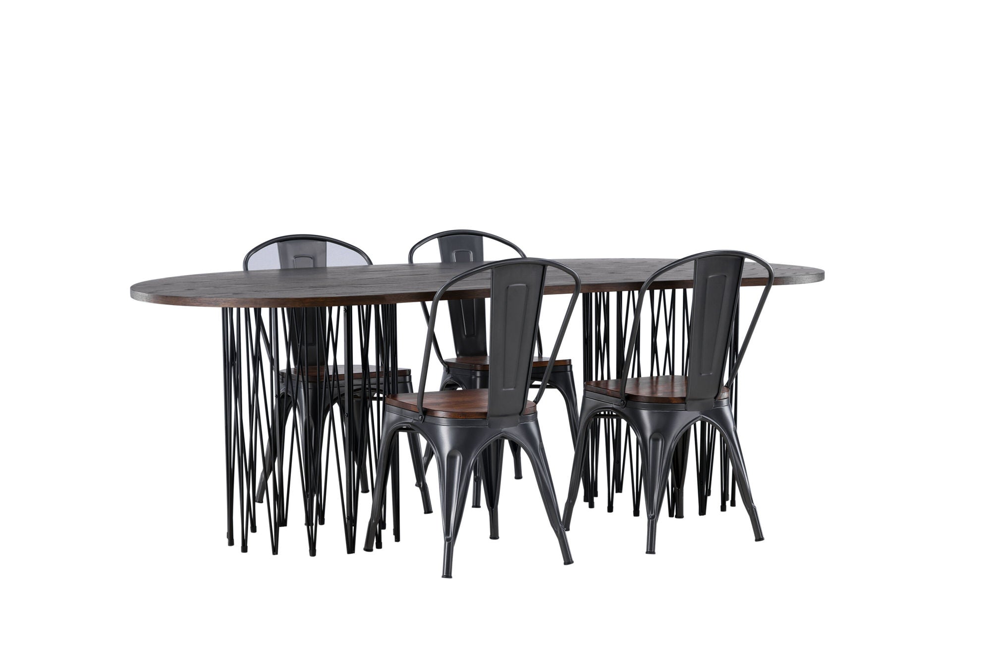 Venture Home Stone oval spisebord - Black / Mocca Veneer +Tempe Spisebordsstol - Dark grey / Dark Brown MDF _4