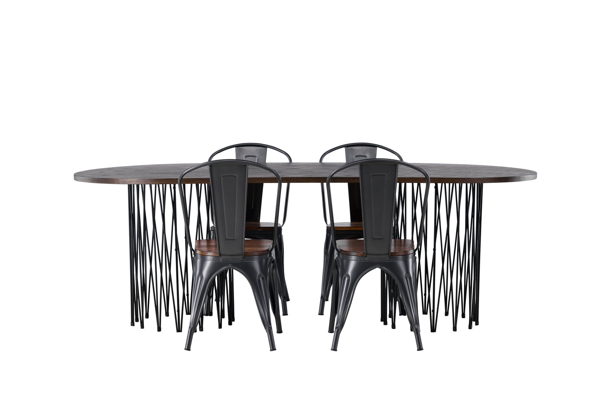 Venture Home Stone oval spisebord - Black / Mocca Veneer +Tempe Spisebordsstol - Dark grey / Dark Brown MDF _4