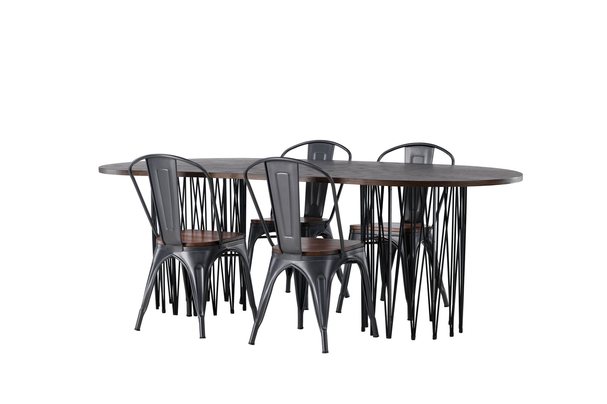 Venture Home Stone oval spisebord - Black / Mocca Veneer +Tempe Spisebordsstol - Dark grey / Dark Brown MDF _4