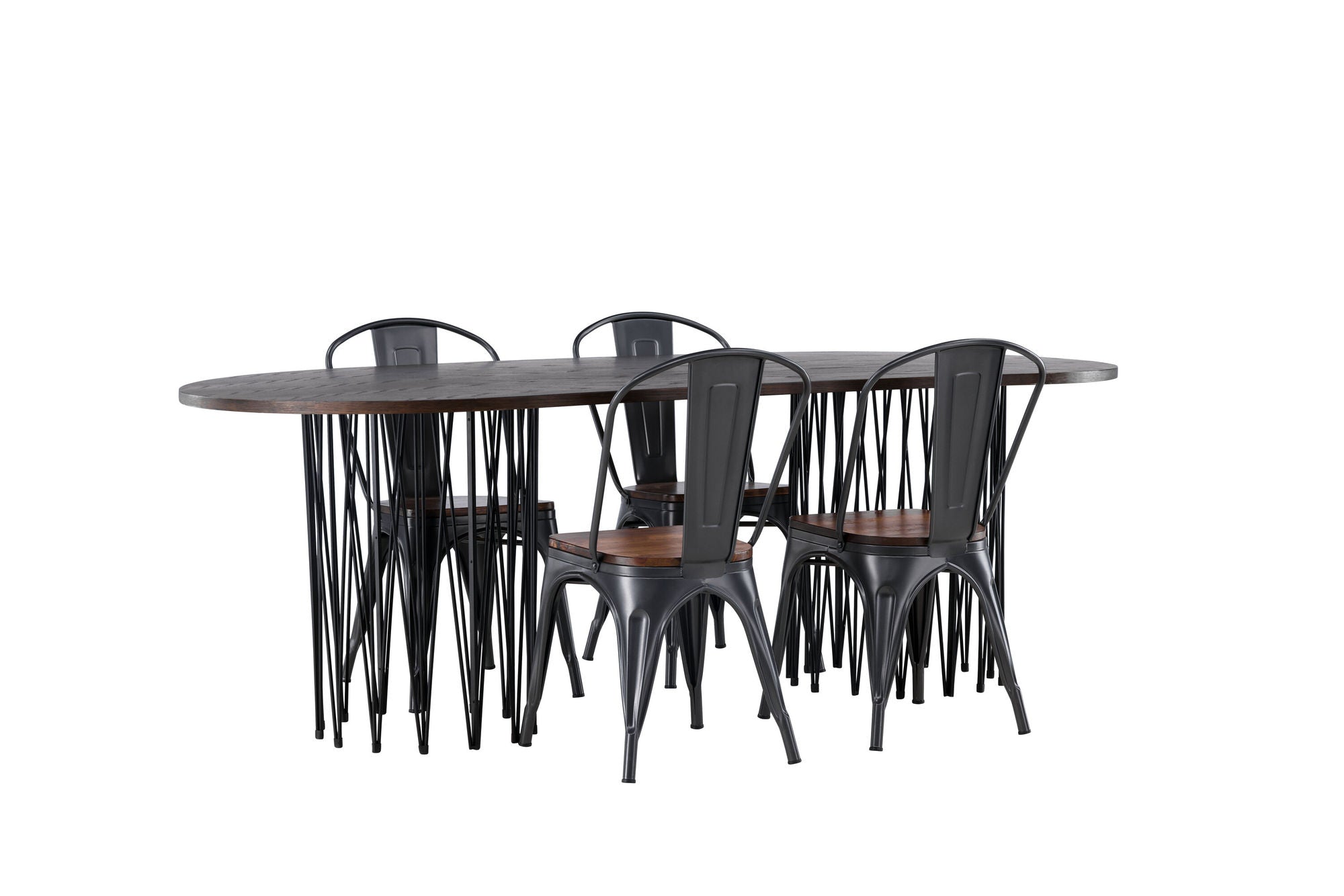 Venture Home Stone oval spisebord - Black / Mocca Veneer +Tempe Spisebordsstol - Dark grey / Dark Brown MDF _4