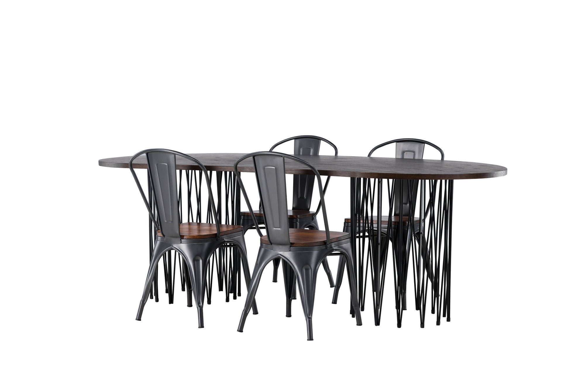 Venture Home Stone oval spisebord - Black / Mocca Veneer +Tempe Spisebordsstol - Dark grey / Dark Brown MDF _4