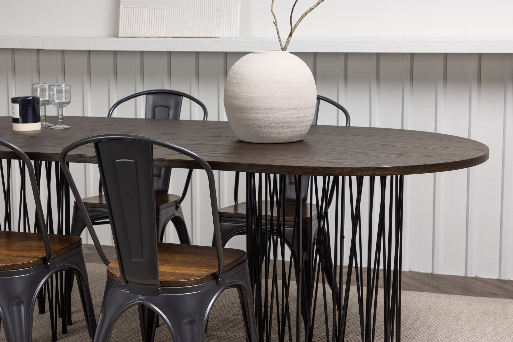 Venture Home Stone oval spisebord - Black / Mocca Veneer +Tempe Spisebordsstol - Dark grey / Dark Brown MDF _4