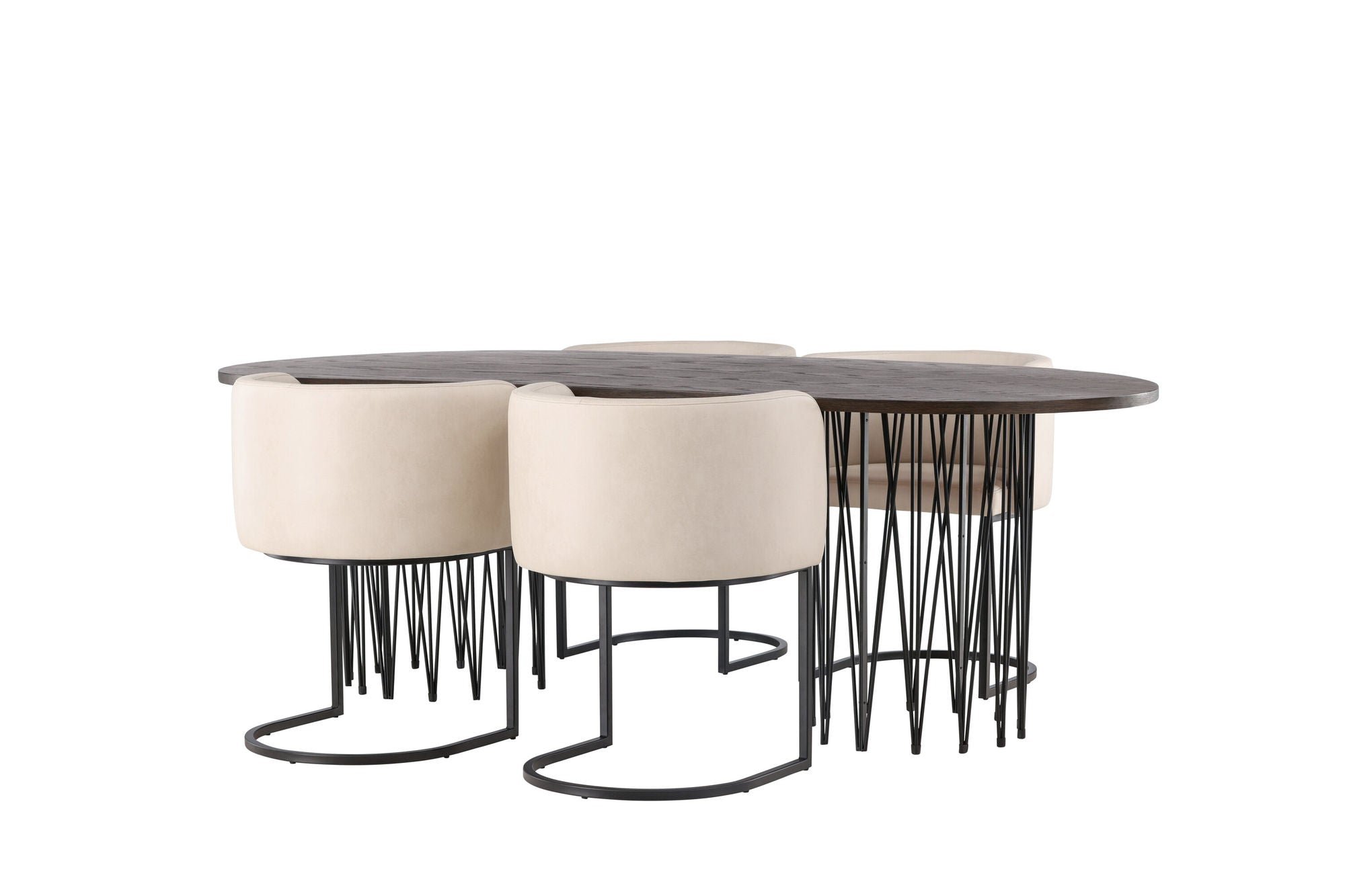 Venture Home Stone oval spisebord - Black / Mocca Veneer +Simrishman Spisebordsstol - Black / Beige TC-fabric _4