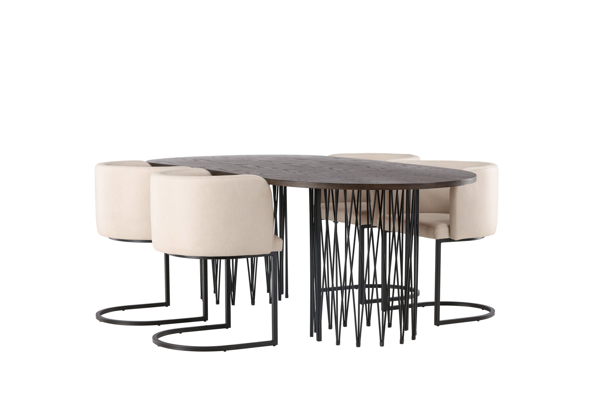 Venture Home Stone oval spisebord - Black / Mocca Veneer +Simrishman Spisebordsstol - Black / Beige TC-fabric _4