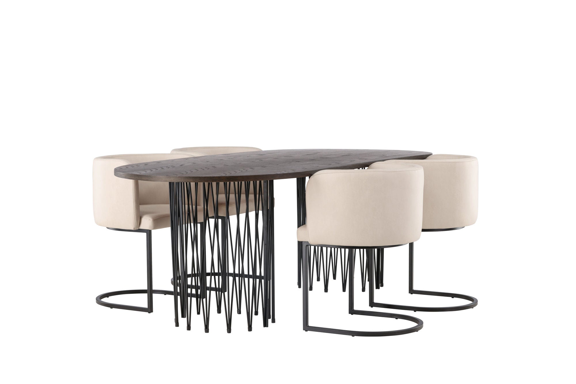 Venture Home Stone oval spisebord - Black / Mocca Veneer +Simrishman Spisebordsstol - Black / Beige TC-fabric _4