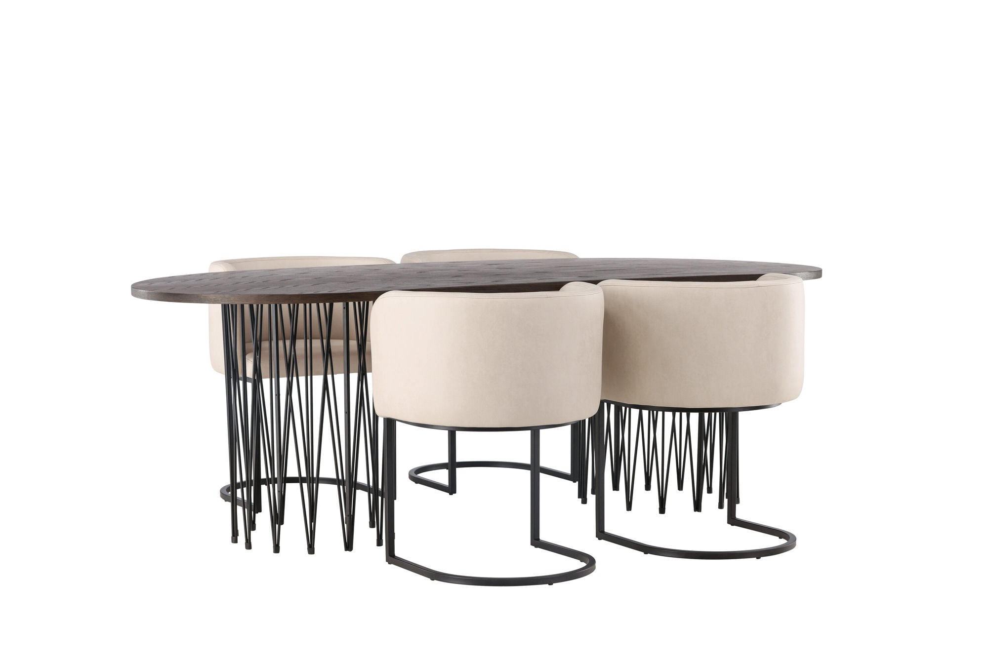 Venture Home Stone oval spisebord - Black / Mocca Veneer +Simrishman Spisebordsstol - Black / Beige TC-fabric _4