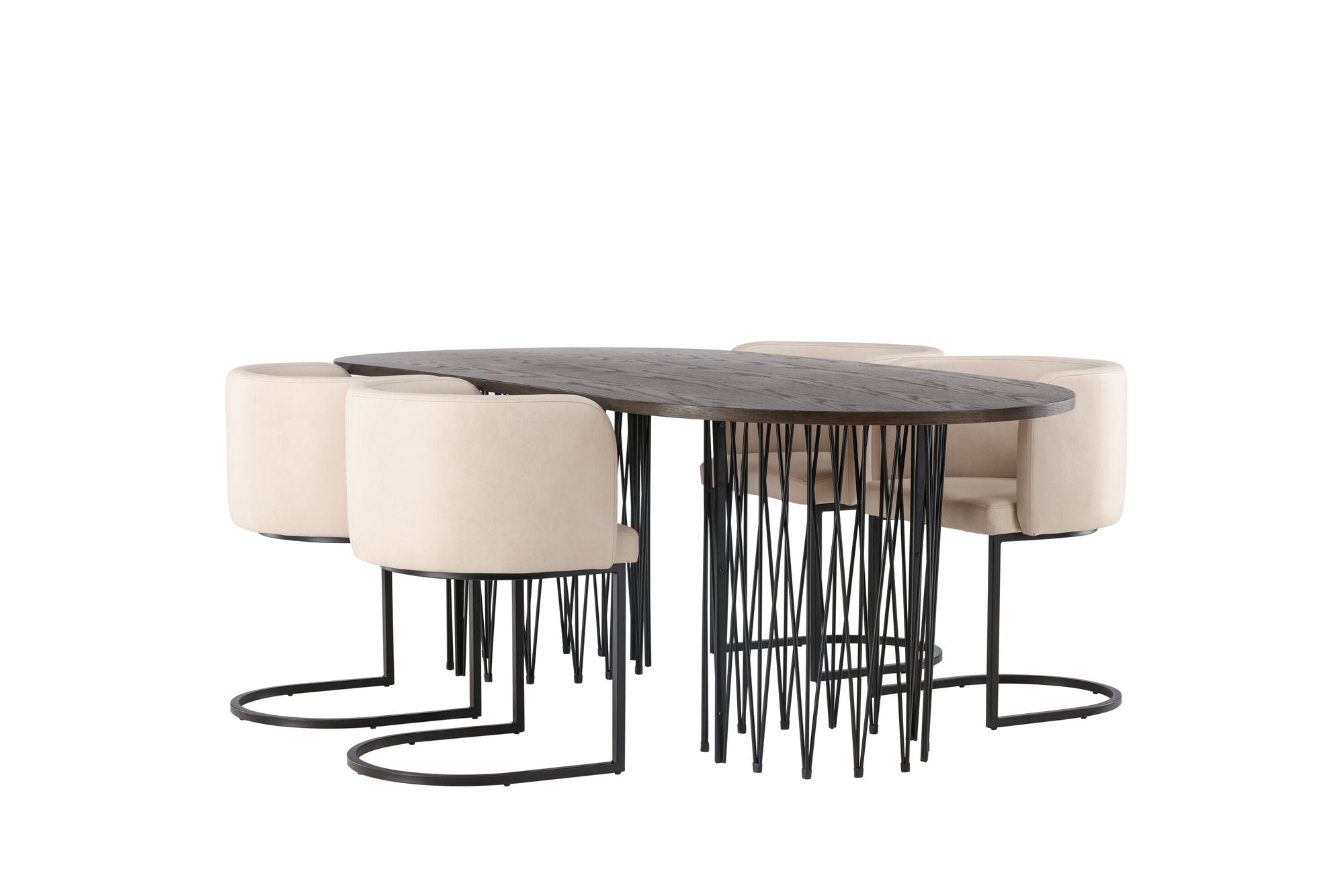 Venture Home Stone oval spisebord - Black / Mocca Veneer +Simrishman Spisebordsstol - Black / Beige TC-fabric _4