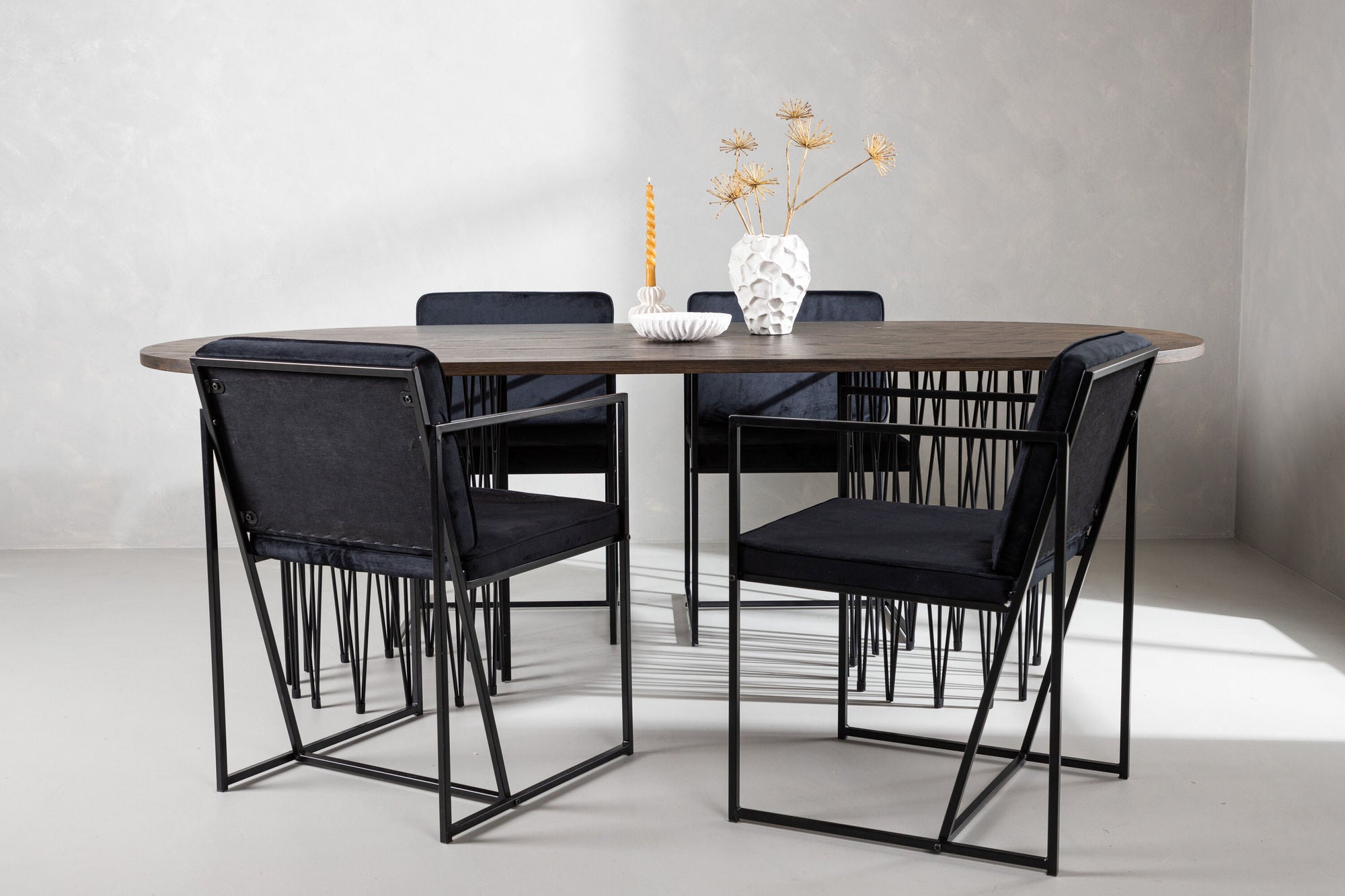 Venture Home Stone oval spisebord - Black / Mocca Veneer +Richmond Spisebordsstol - Black / Black Velvet _4