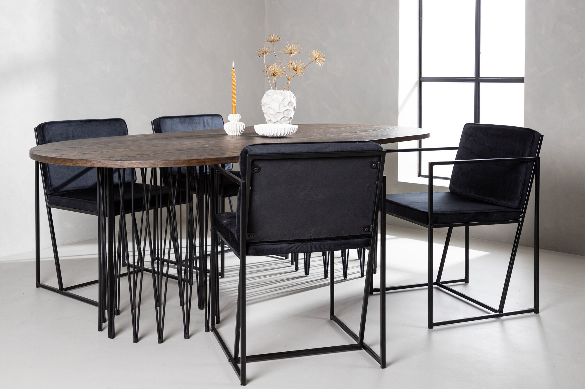 Venture Home Stone oval spisebord - Black / Mocca Veneer +Richmond Spisebordsstol - Black / Black Velvet _4
