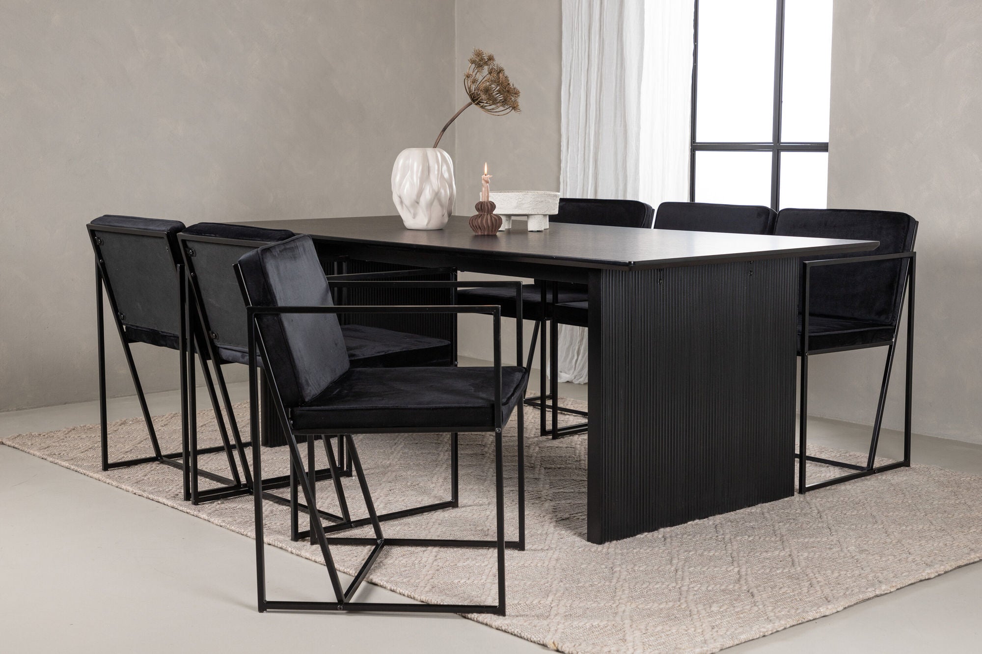 Venture Home Vail spisebord - Black / Smoked Black MDF +Richmond Spisebordsstol - Black / Black Velvet _6