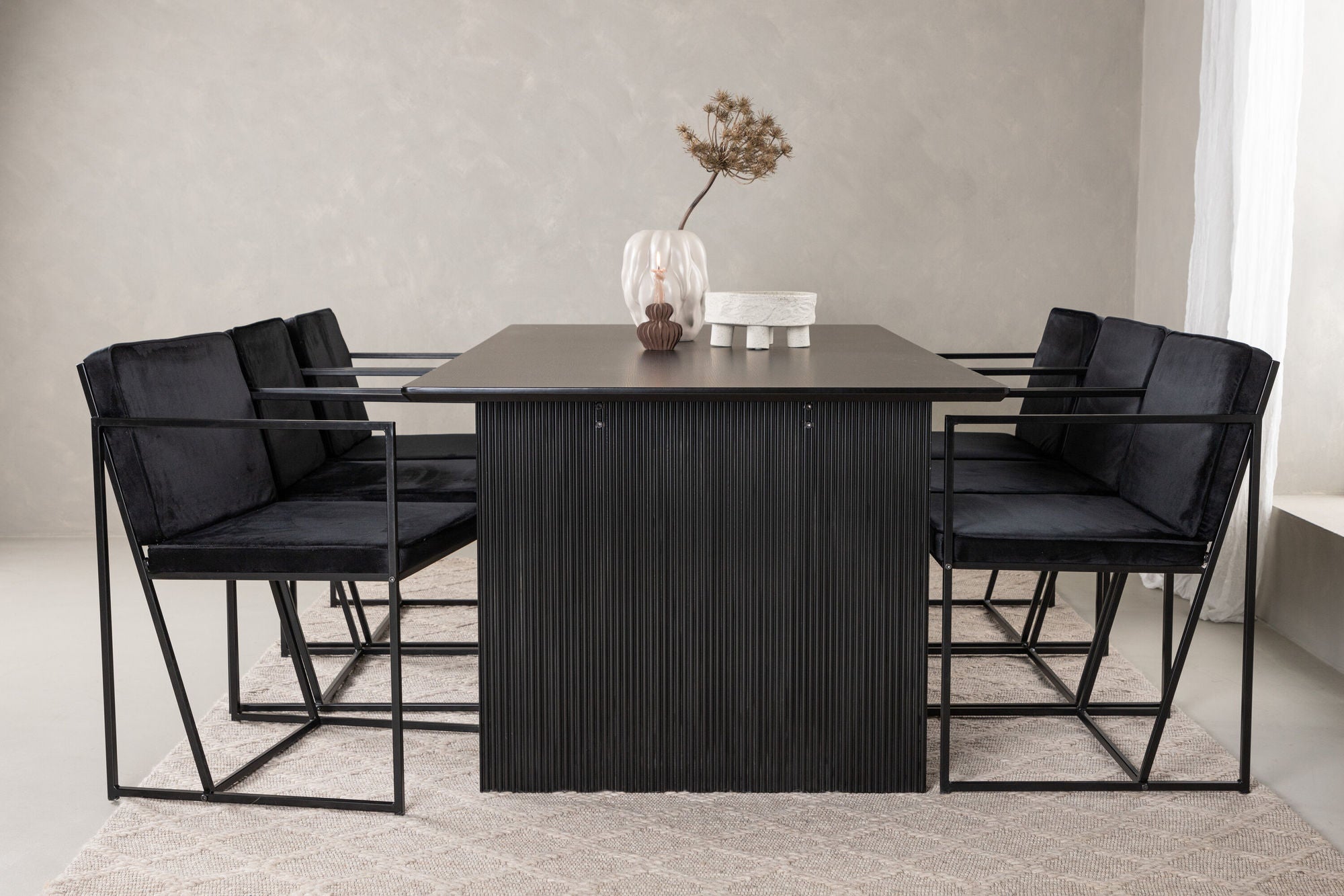 Venture Home Vail spisebord - Black / Smoked Black MDF +Richmond Spisebordsstol - Black / Black Velvet _6