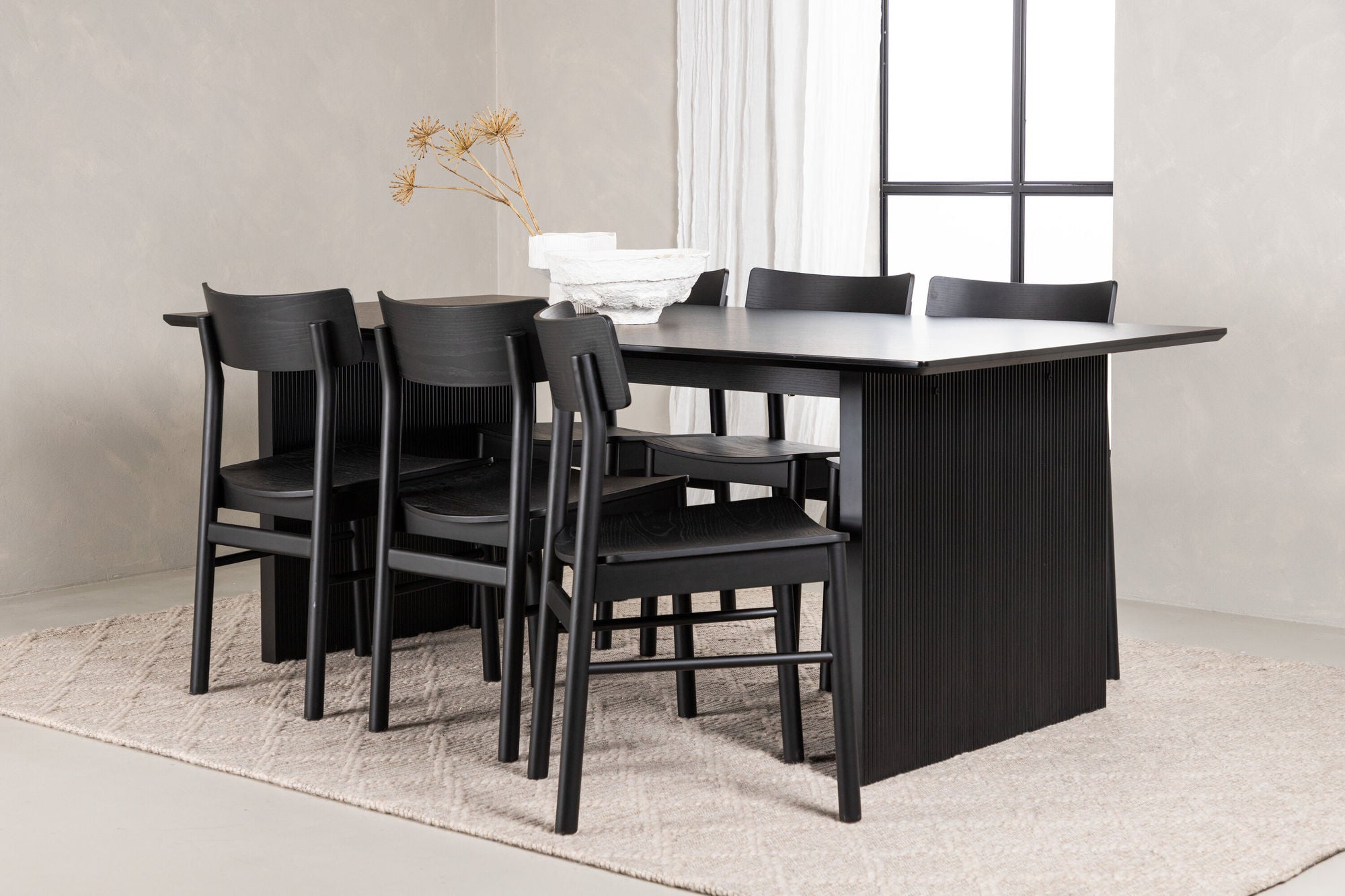 Venture Home Vail spisebord - Black / Smoked Black MDF +Montros Spisebordsstol - Natural / Natural Rubberwood _6