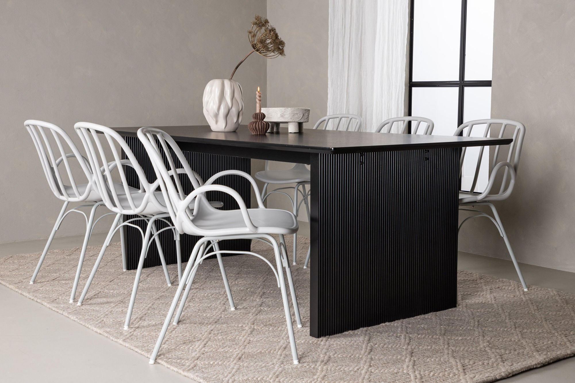 Venture Home Vail spisebord - Black / Smoked Black MDF +Dyrön Spisebordsstol - Greige Polypropylene _6