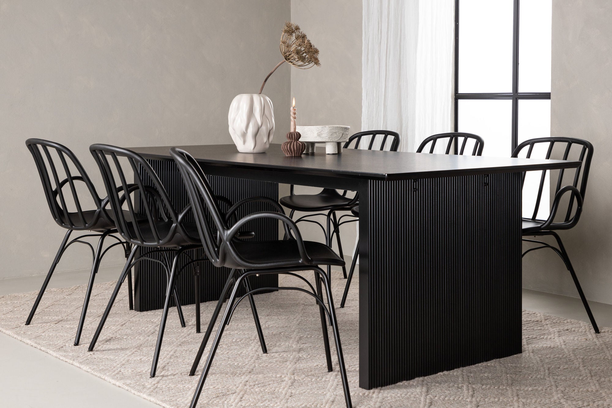Venture Home Vail spisebord - Black / Smoked Black MDF +Dyrön Spisebordsstol - Black Polypropylene _6