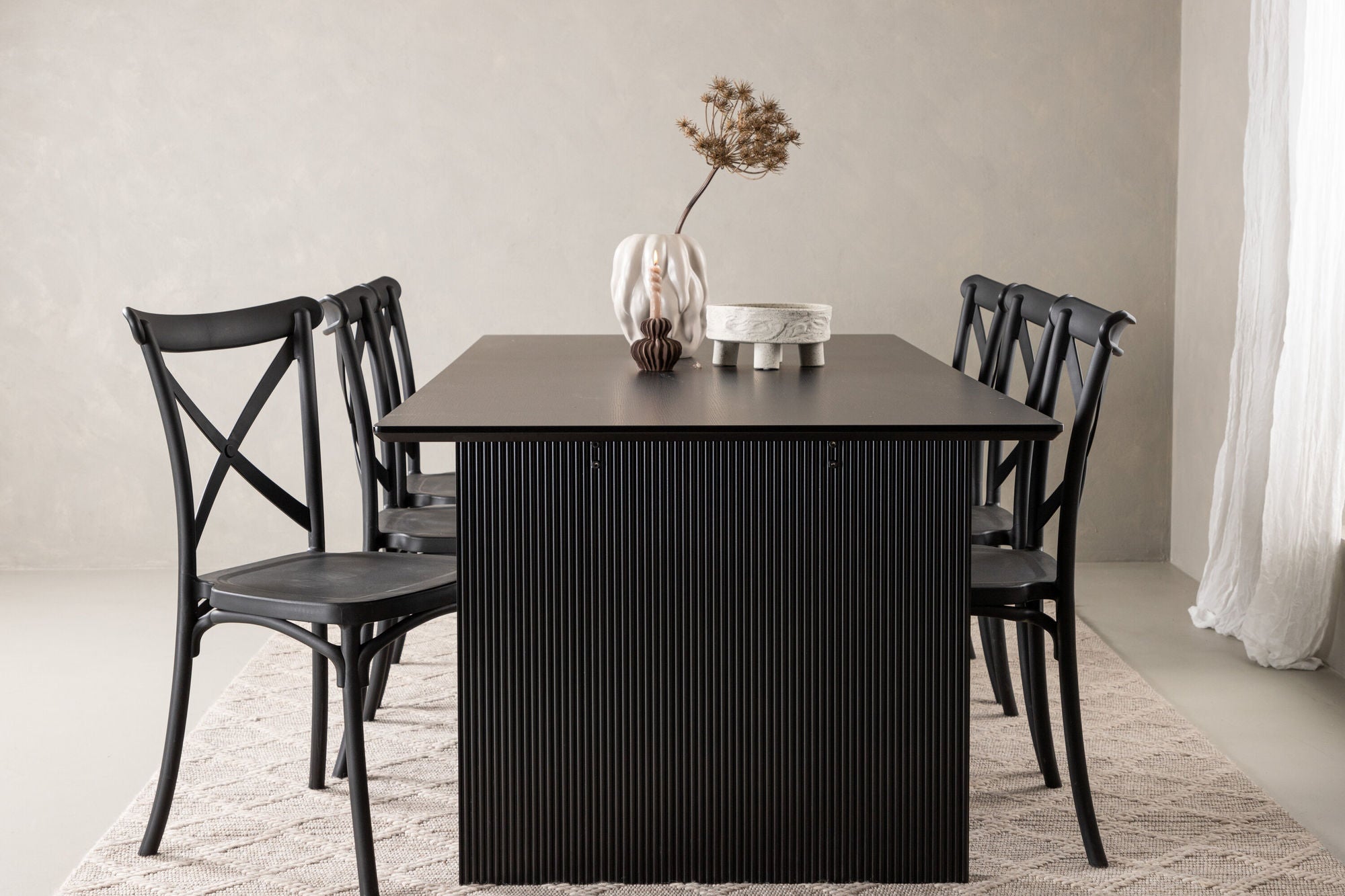 Venture Home Vail spisebord - Black / Smoked Black MDF +Crosett Spisebordsstol - Matte Black / Matte Black Plastic _6