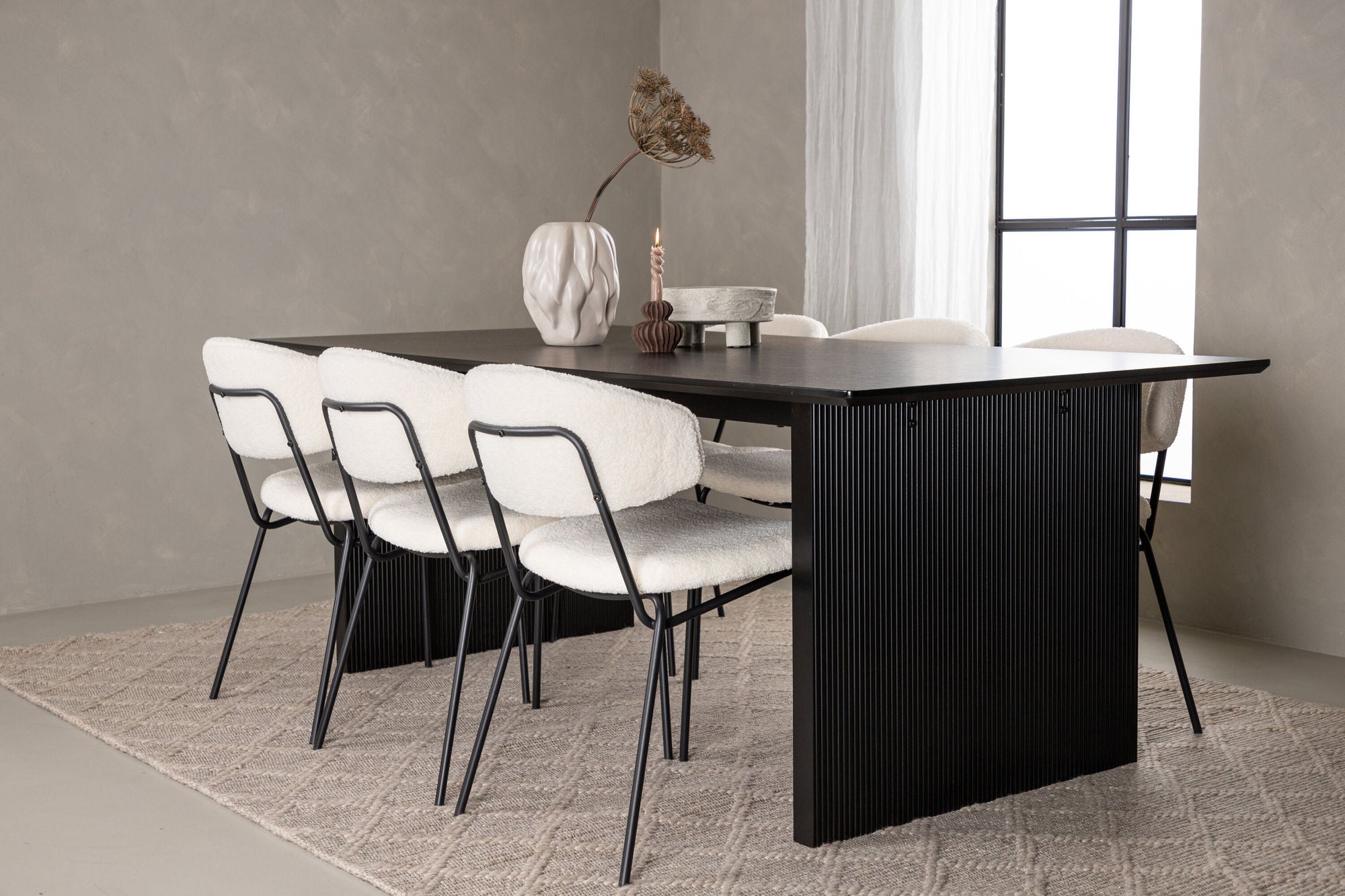 Venture Home Vail spisebord - Black / Smoked Black MDF +Chico Spisebordsstol - Black / White Boucle _6